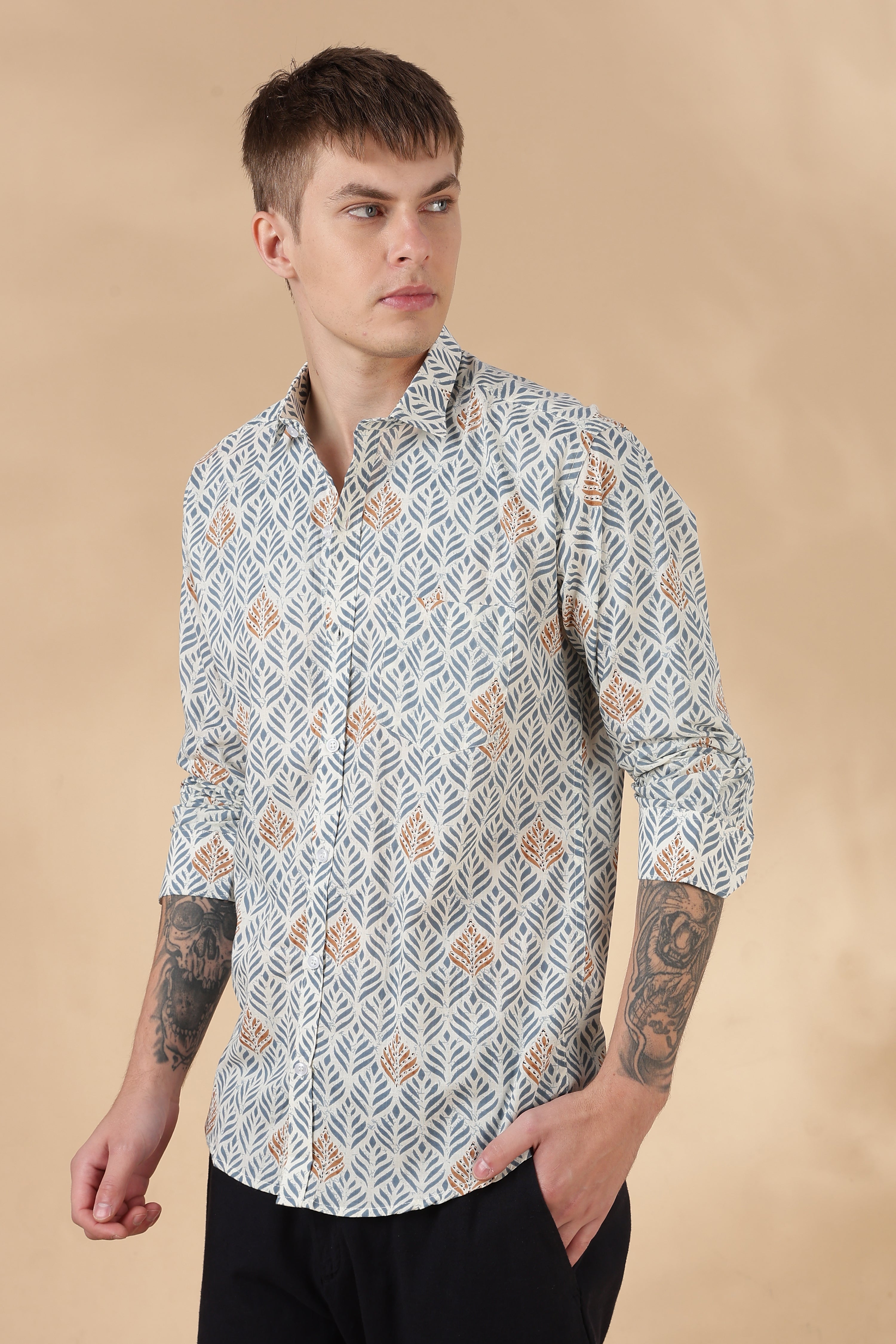 Nama’s Men Full Sleeve Printed Cotton Shirt