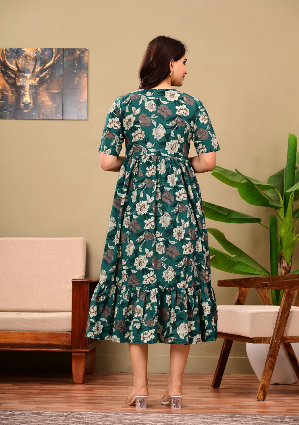 Nama’s Women Floral Printed Flared Midi Dress