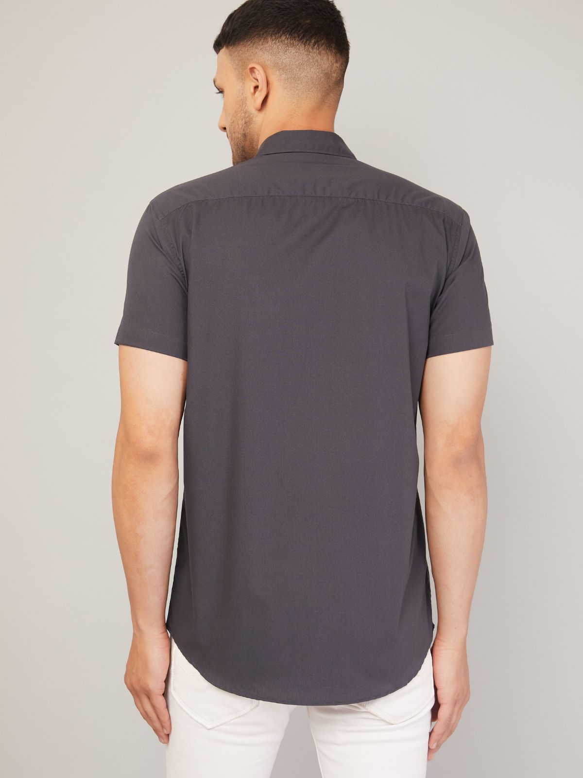 Louis Monarch's Men Regular Fit Solid Grey Spread Collar Casual Half Shirt