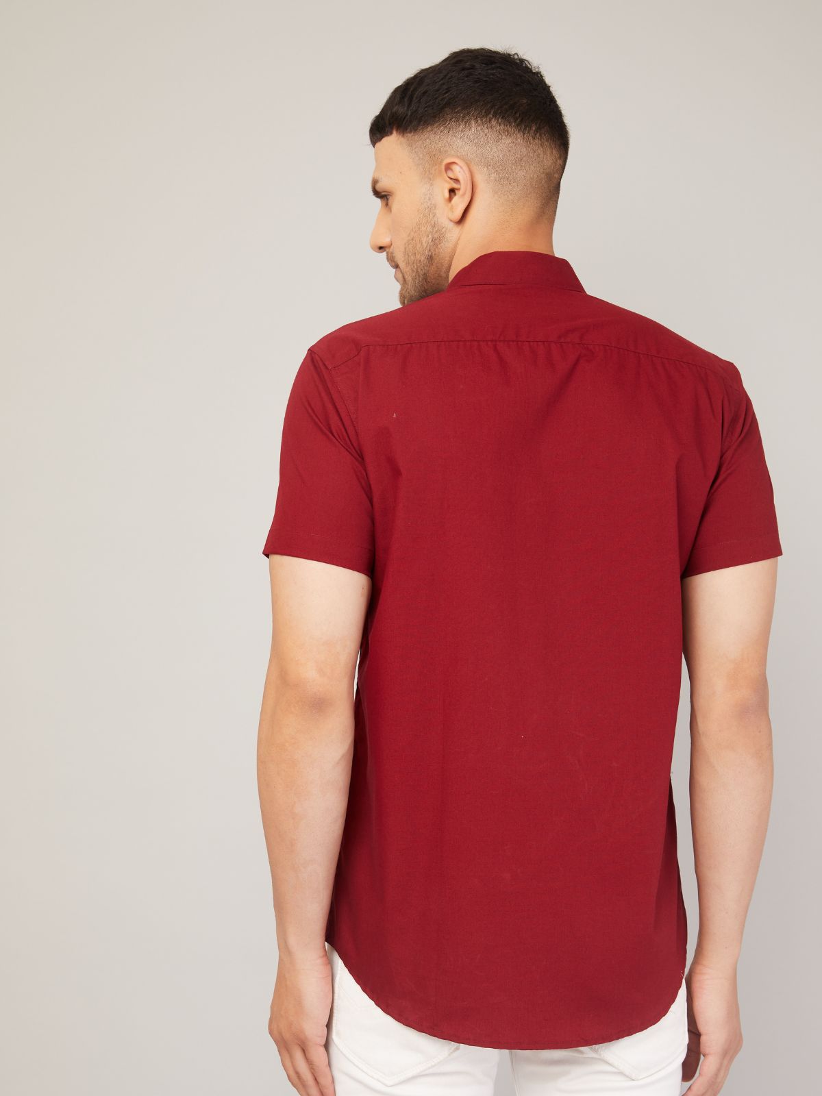 Louis Monarch's Men Regular Fit Solid Maroon Spread Collar Casual Half Shirt