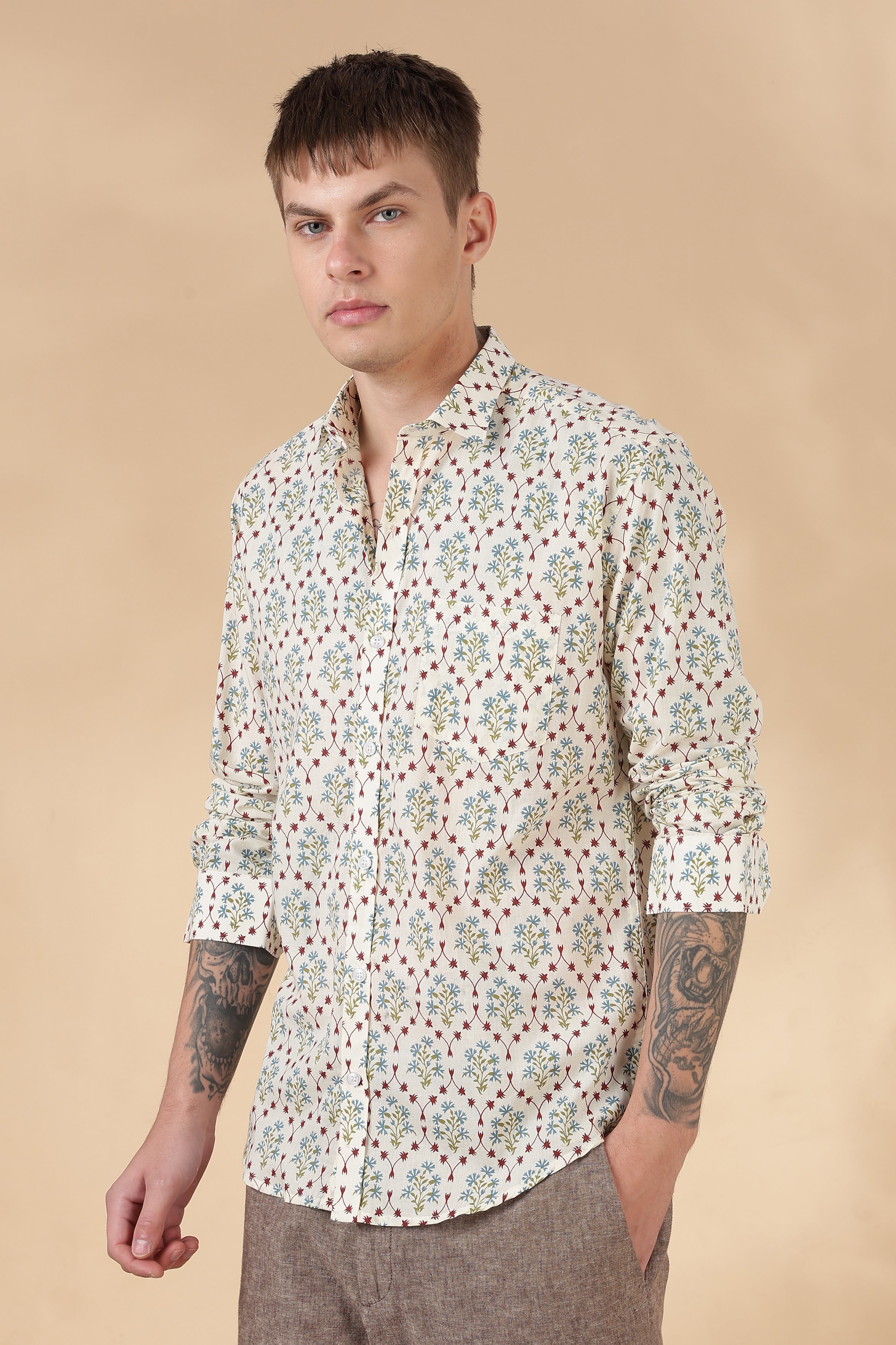 Nama’s Men Full Sleeve Printed Cotton Shirt