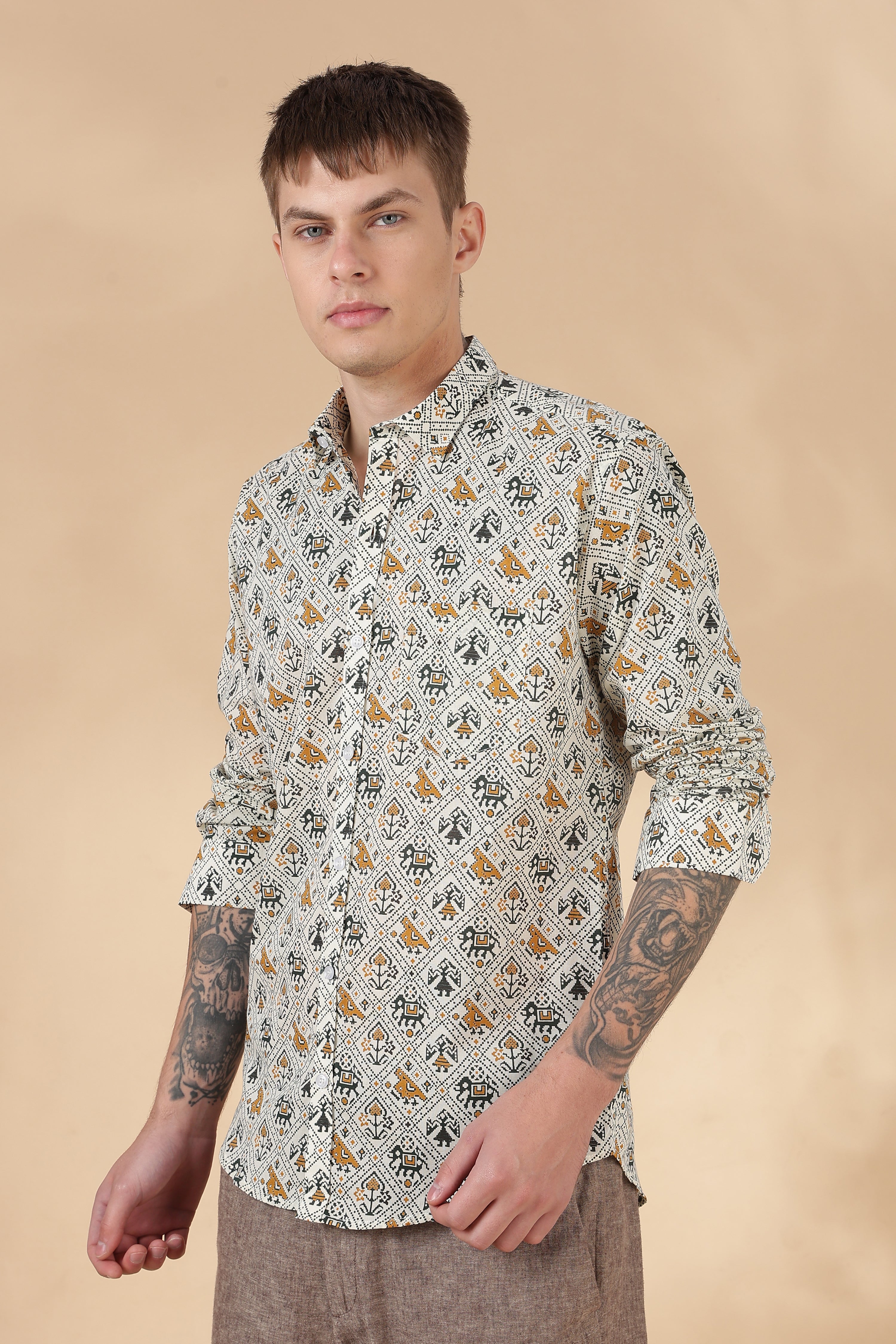 Nama’s Men Full Sleeve Printed Cotton Shirt