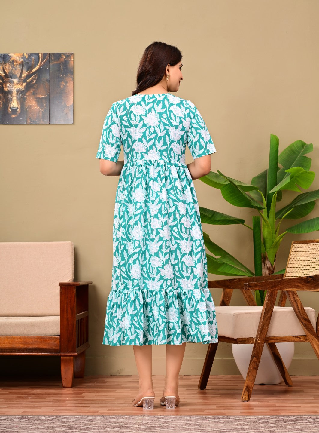 Nama’s Women Floral Printed Flared Midi Dress