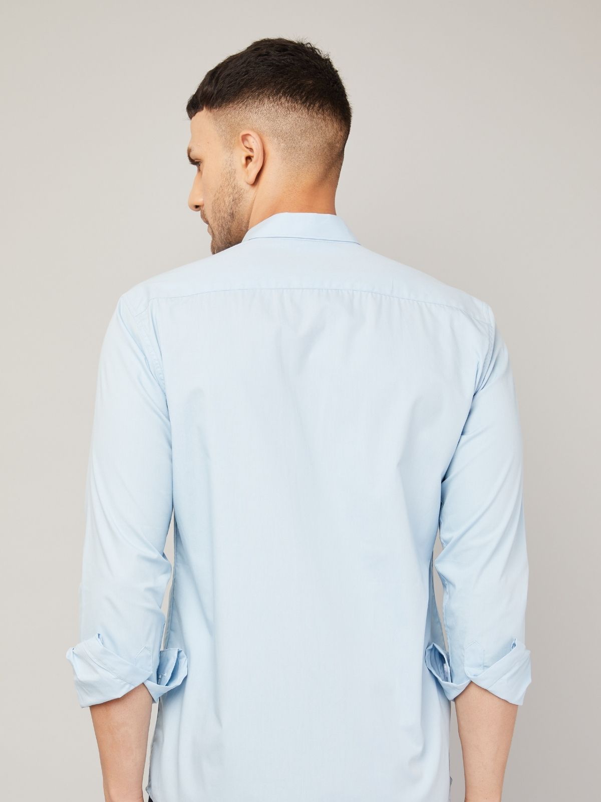 Louis Monarch Men Regular Fit Solid Spread  Collar Casual Sky Blue Color Shirt