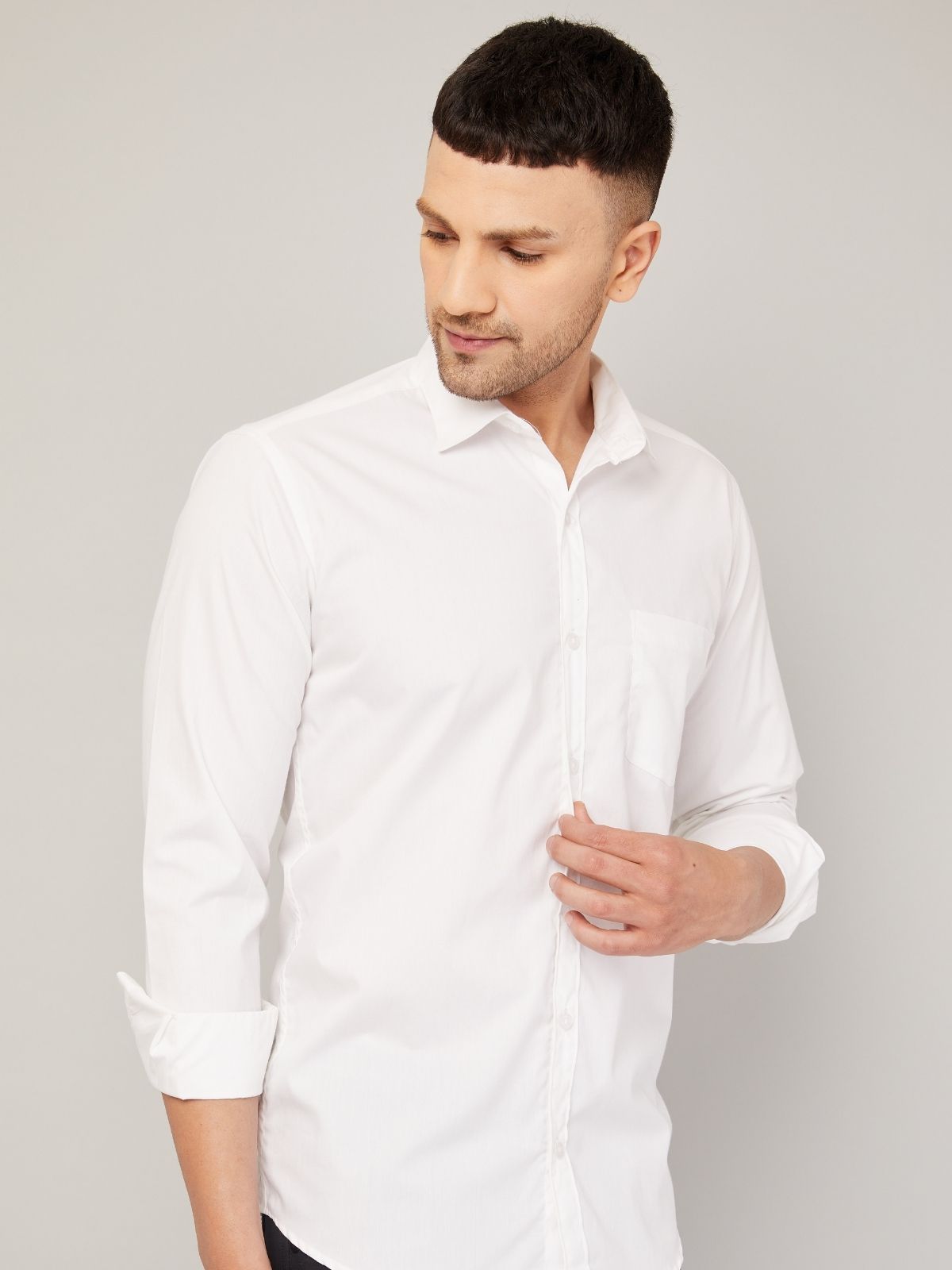 Louis Monarch Men Regular Fit Solid Spread  Collar Casual White Color Shirt