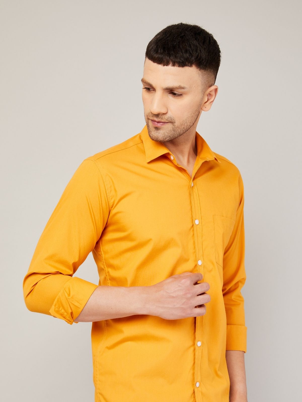 Louis Monarch Men Regular Fit Solid Spread  Collar Casual Yellow Color Shirt