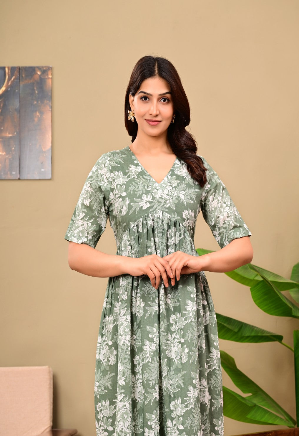 Nama’s Women Floral Printed Flared Midi Dress