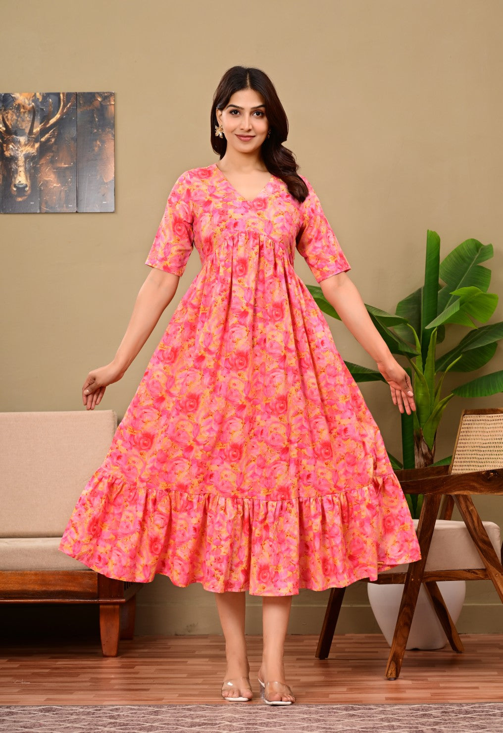 Nama’s Women Floral Printed Flared Midi Dress