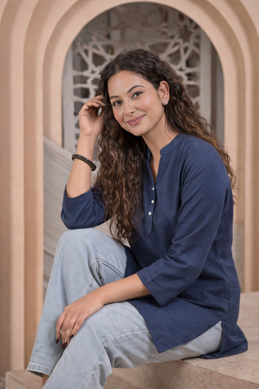 Nama’s Women Solid Black Straight Kurti Top