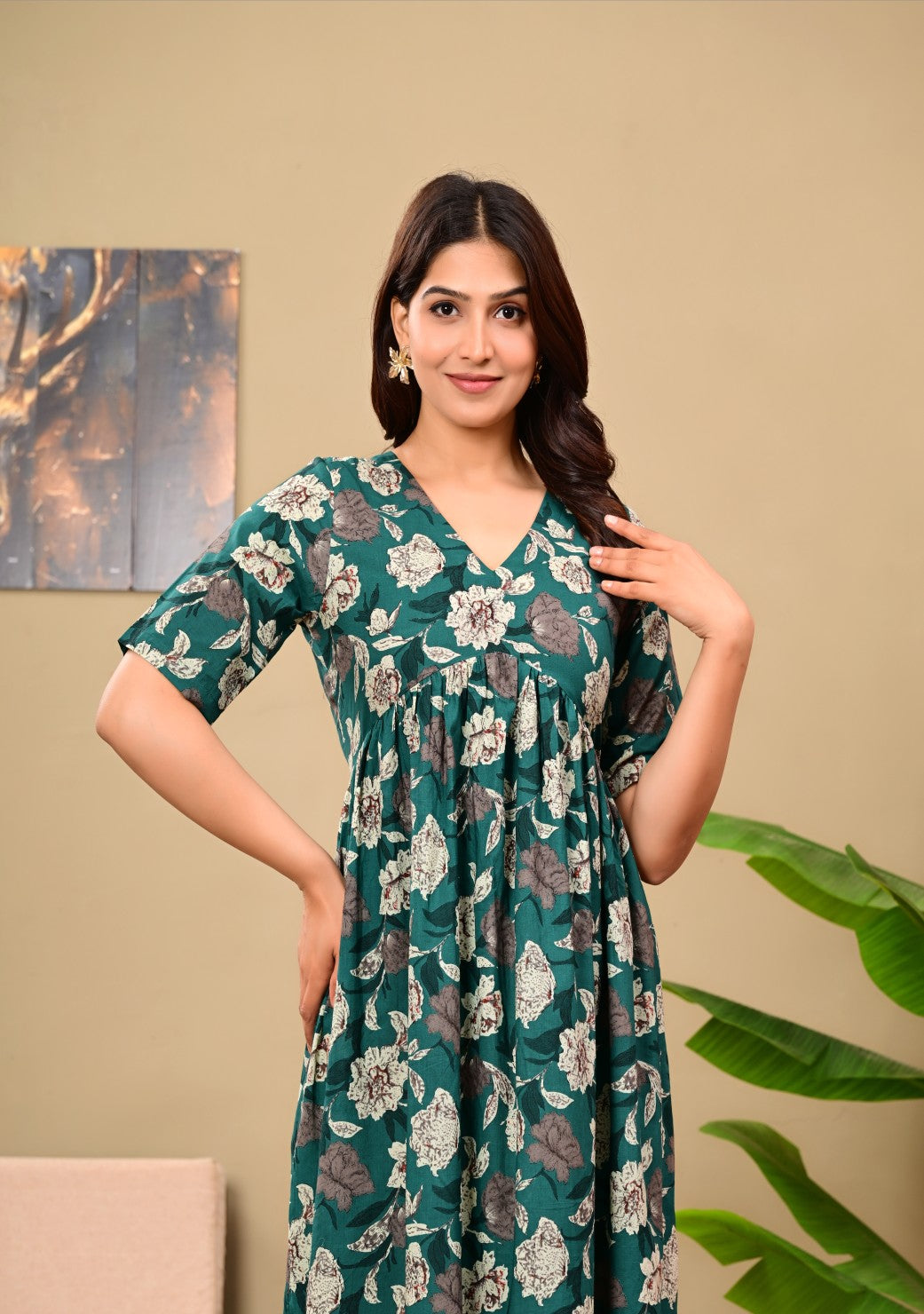 Nama’s Women Floral Printed Flared Midi Dress