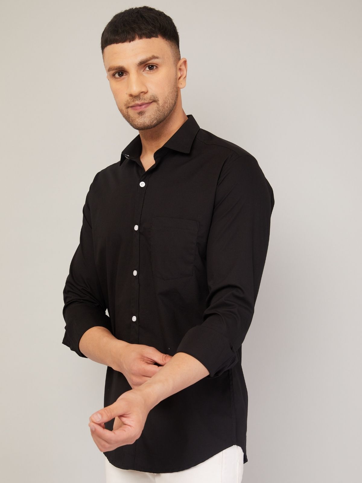 Louis Monarch Men Regular Fit Solid Spread  Collar Casual Black Color Shirt