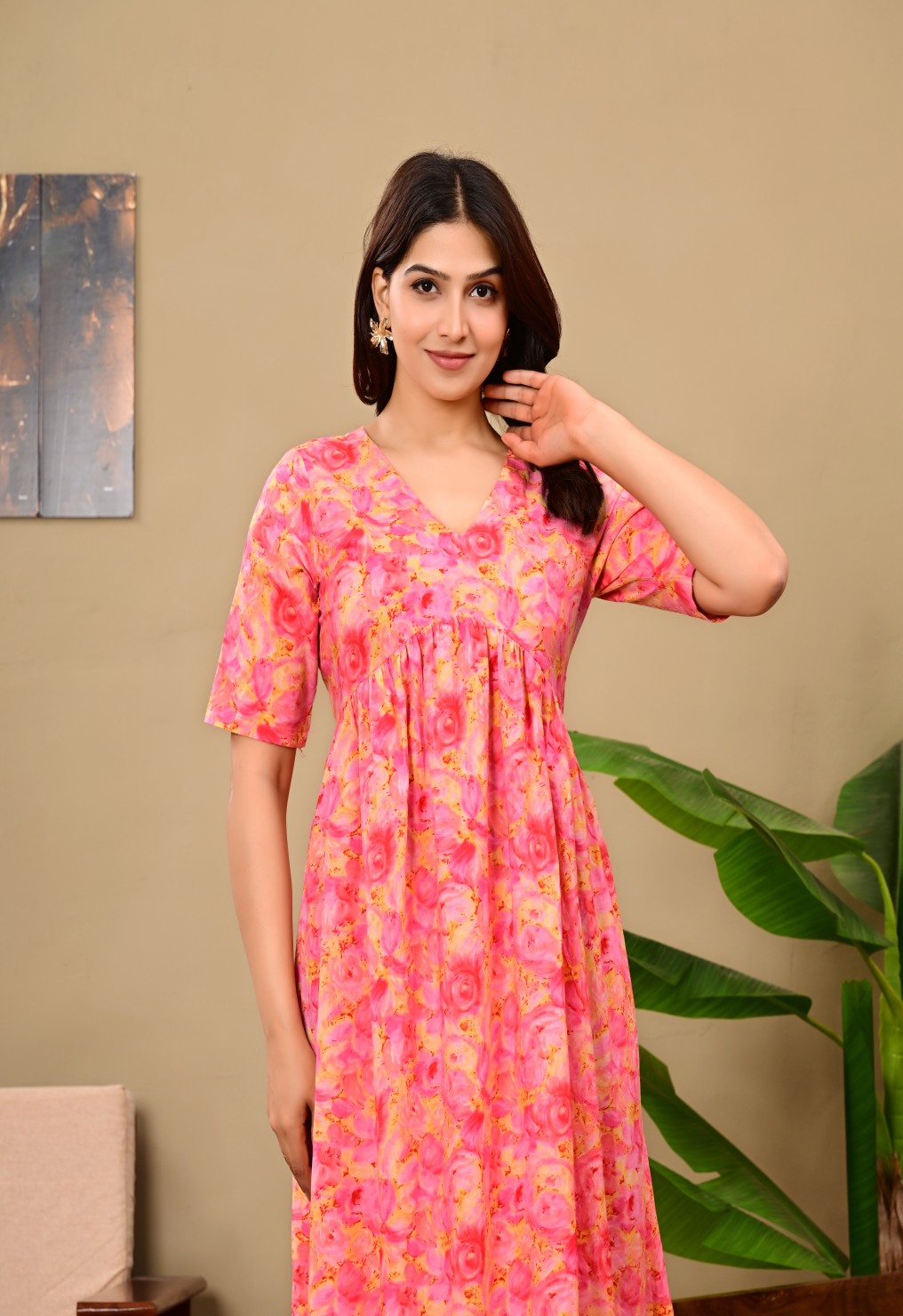 Nama’s Women Floral Printed Flared Midi Dress