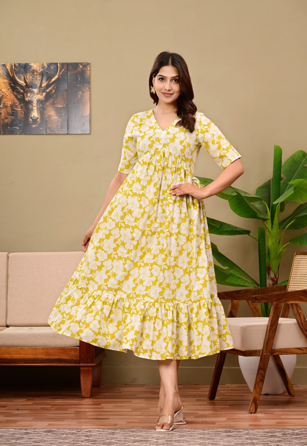 Nama’s Women Floral Printed Flared Midi Dress