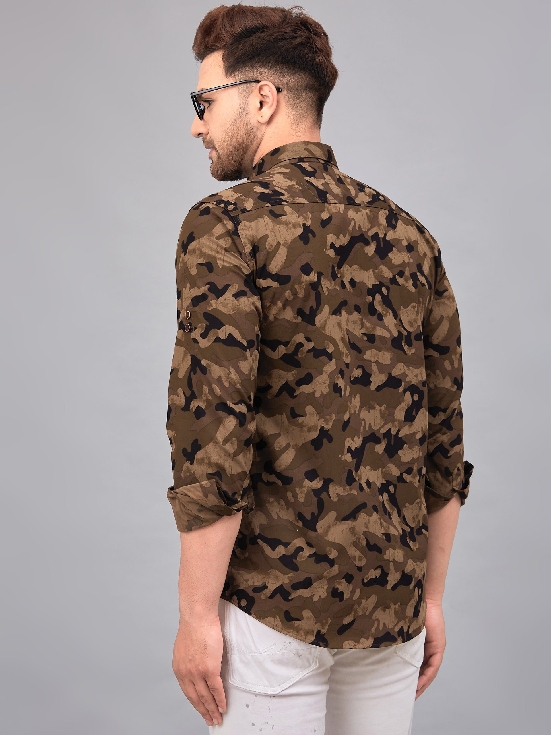 Louis Monarch Men Regular Fit Camouflage Brown Printed Spread Collar Casual Shirt