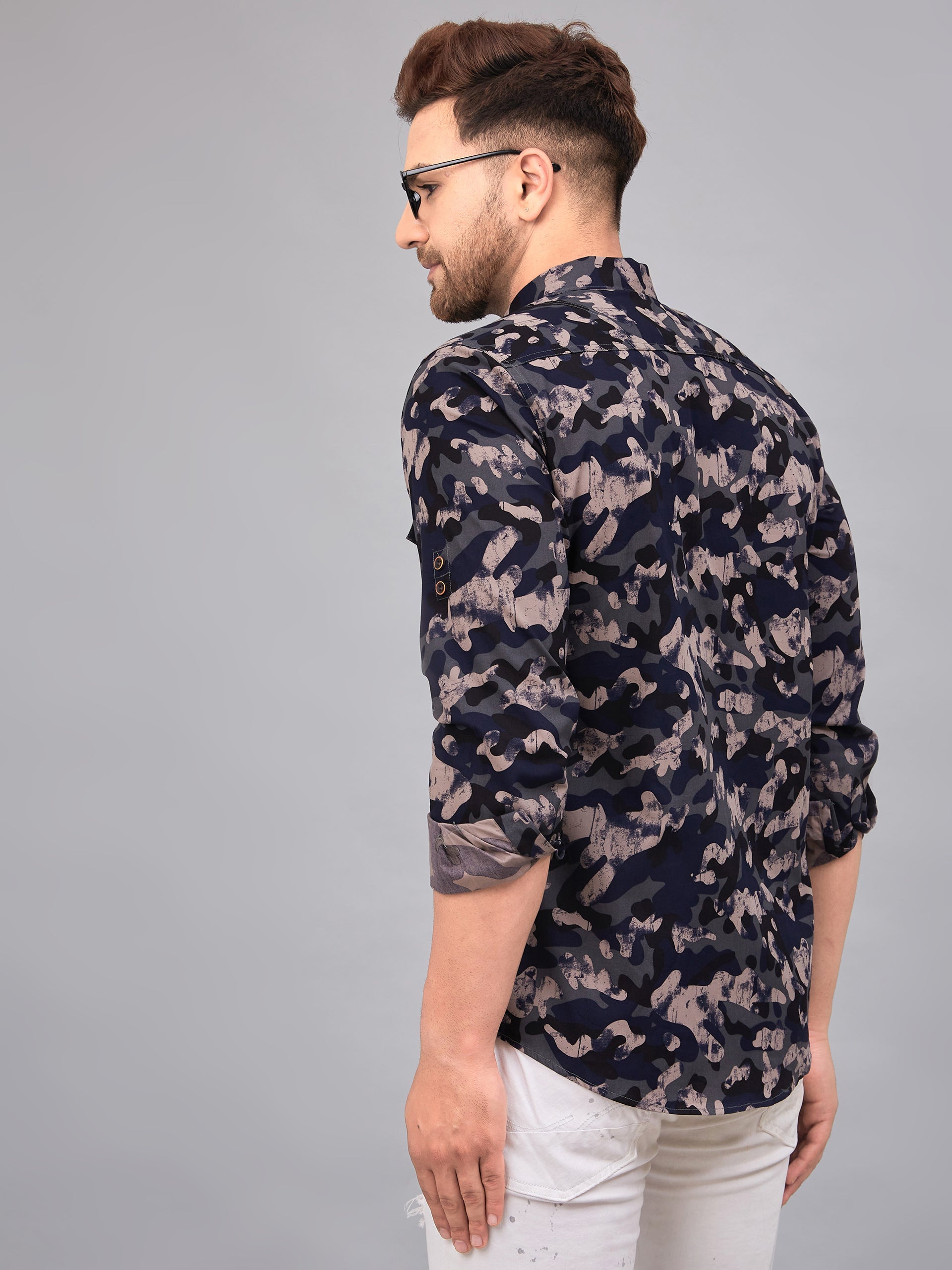 Louis Monarch Men Regular Fit Camouflage Grey Printed Spread Collar Casual Shirt