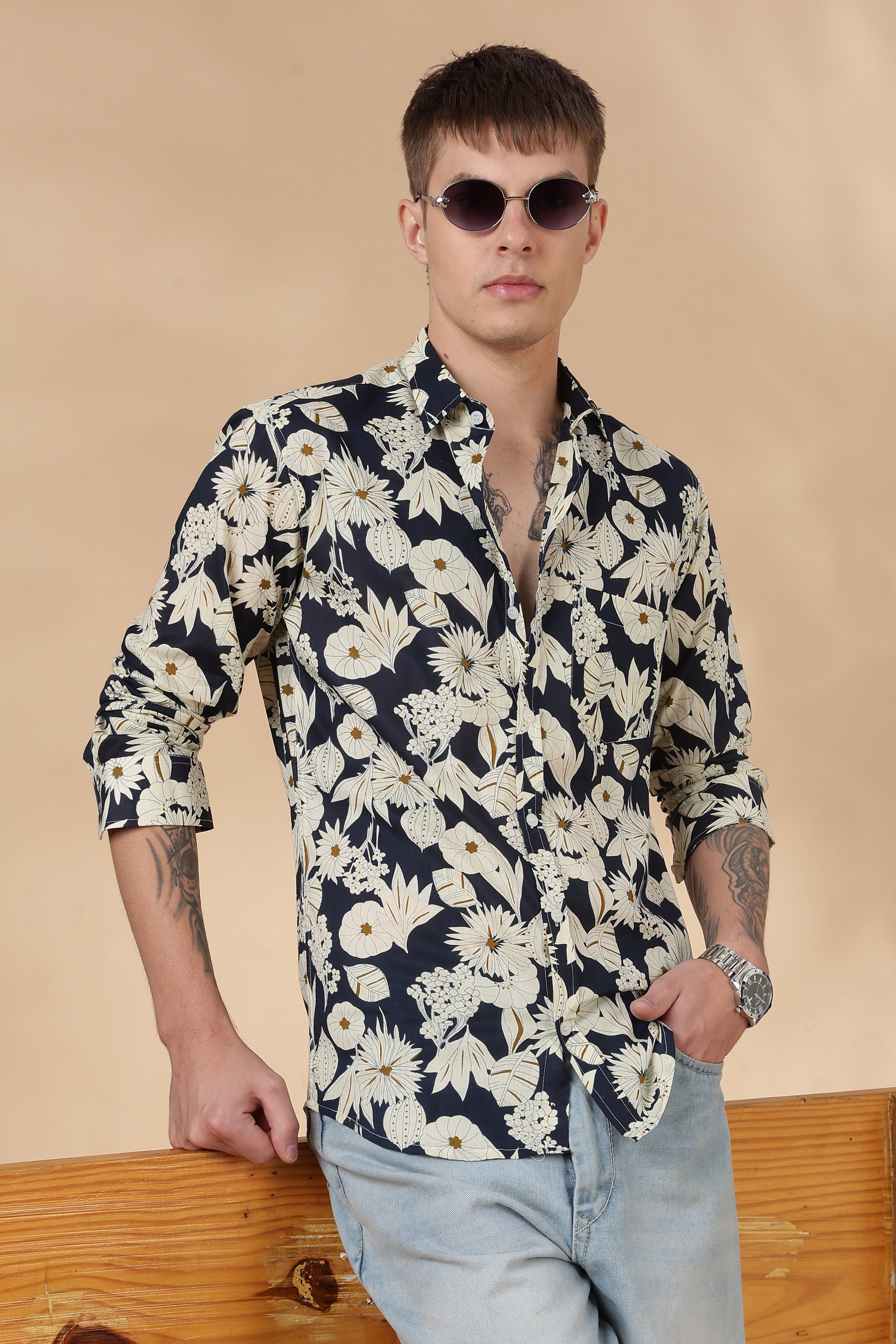 Nama’s Men Full Sleeve Printed Cotton Shirt