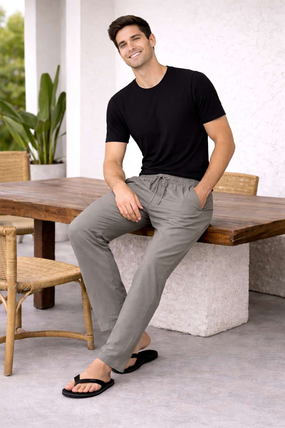 Men'S Solid Straight Fit Lounge Bottoms