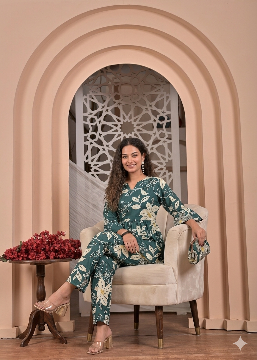 Nama’s Women’s Green Floral Co-Ord Set