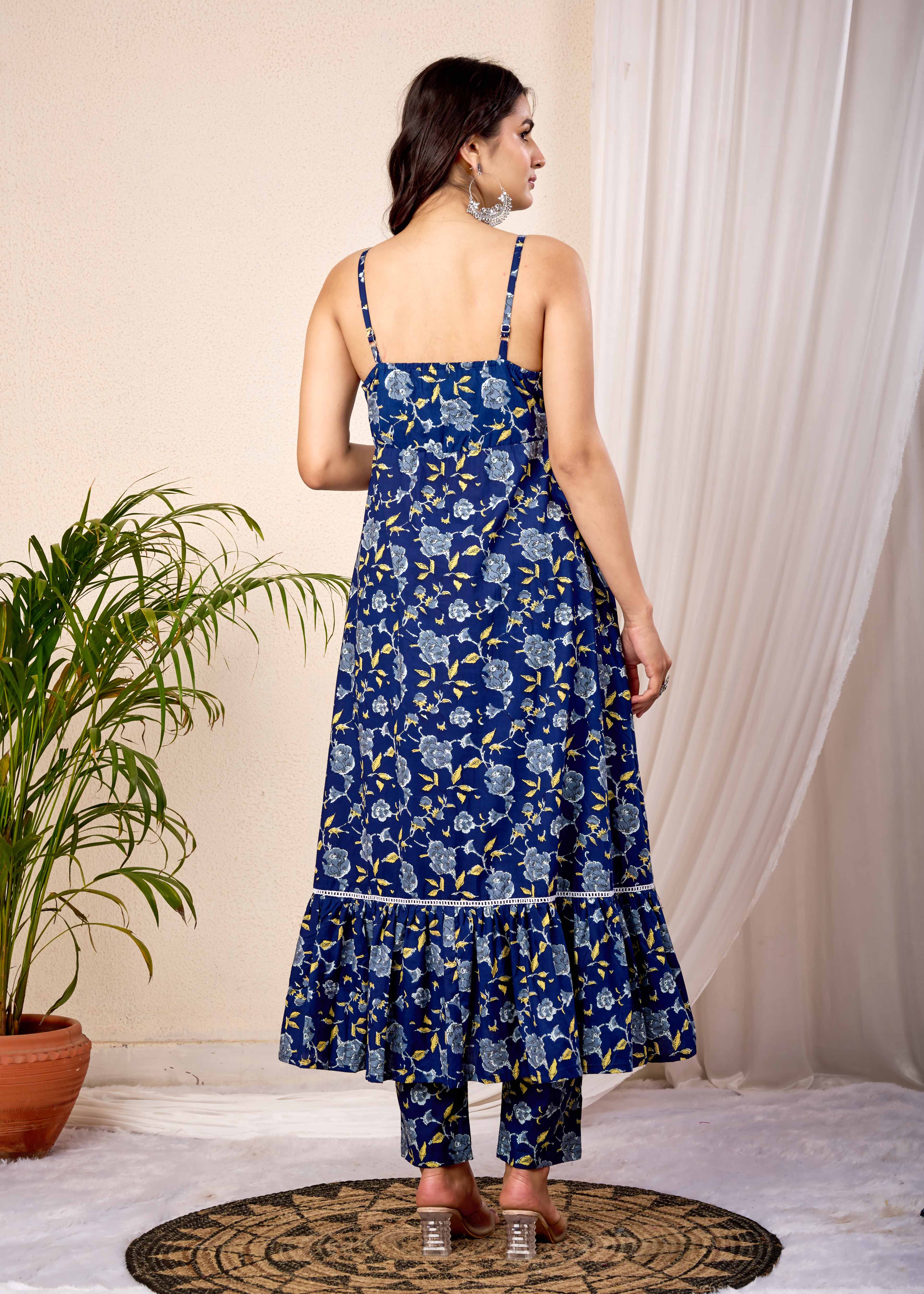 BLUE ORCHID HAND CRAFTED FLORAL COTTON  SUIT SET