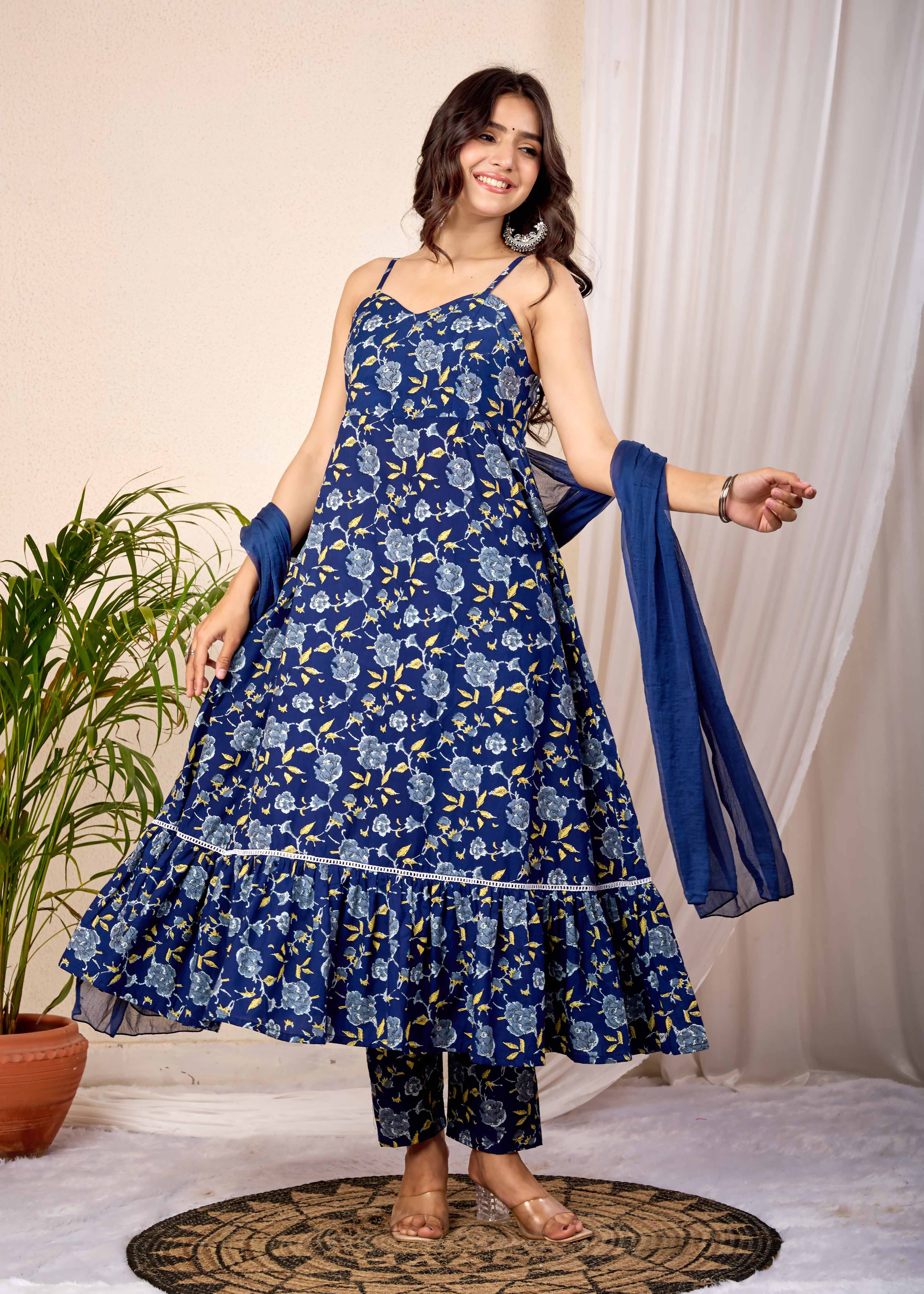 BLUE ORCHID HAND CRAFTED FLORAL COTTON  SUIT SET