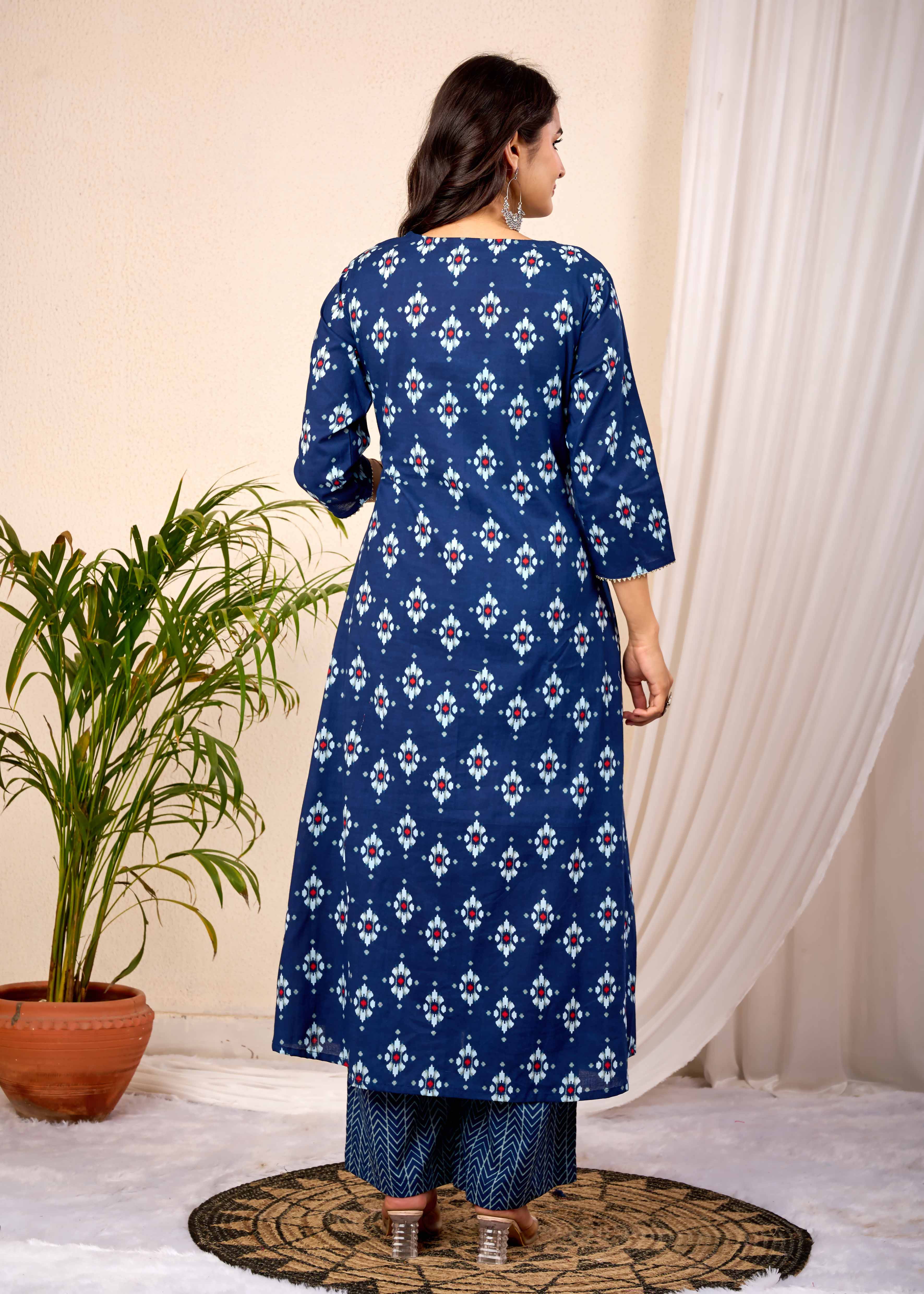 EMPIRE BLUE HAND CRAFTED ANGRAKHA COTTON SUIT SET
