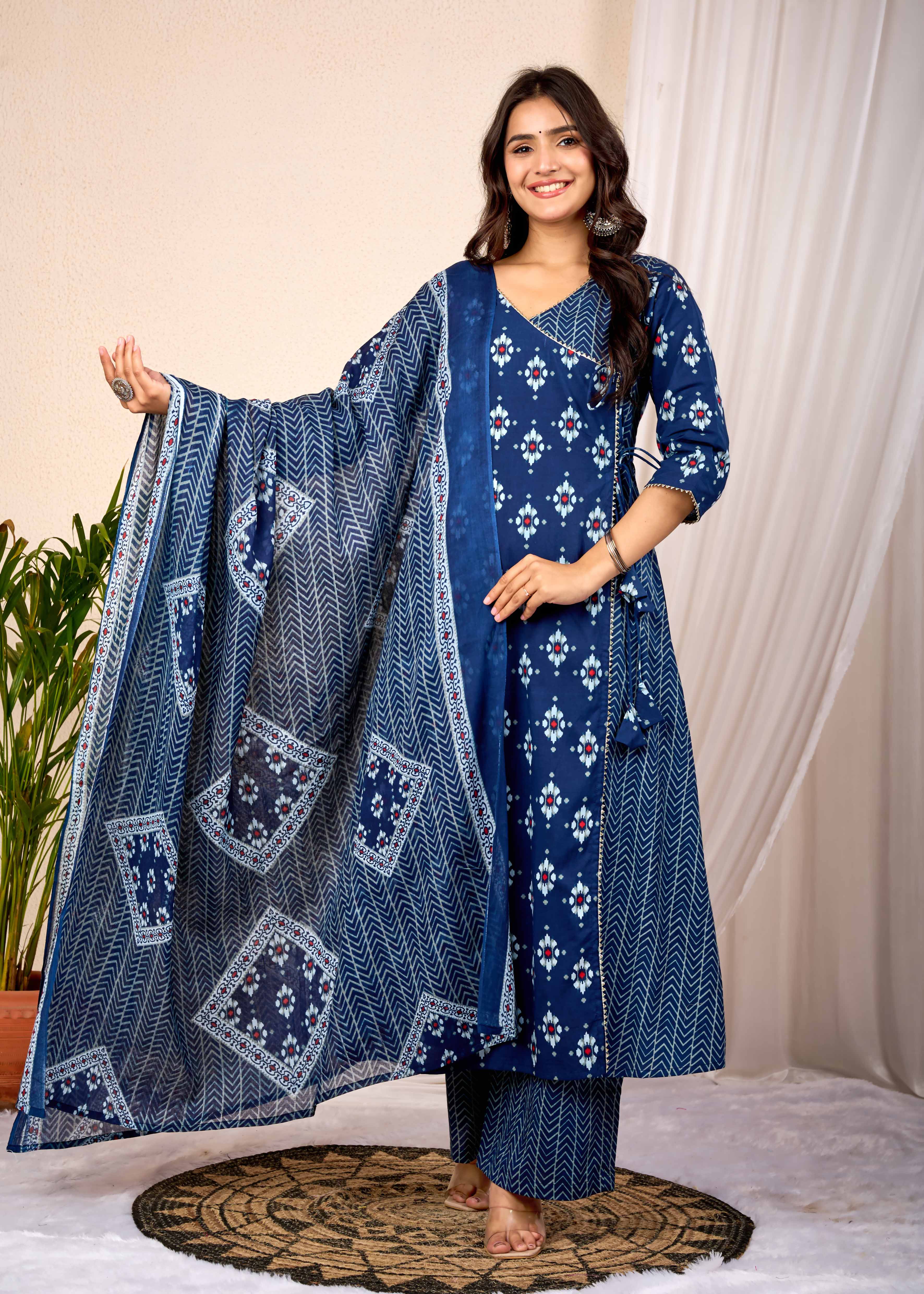 EMPIRE BLUE HAND CRAFTED ANGRAKHA COTTON SUIT SET