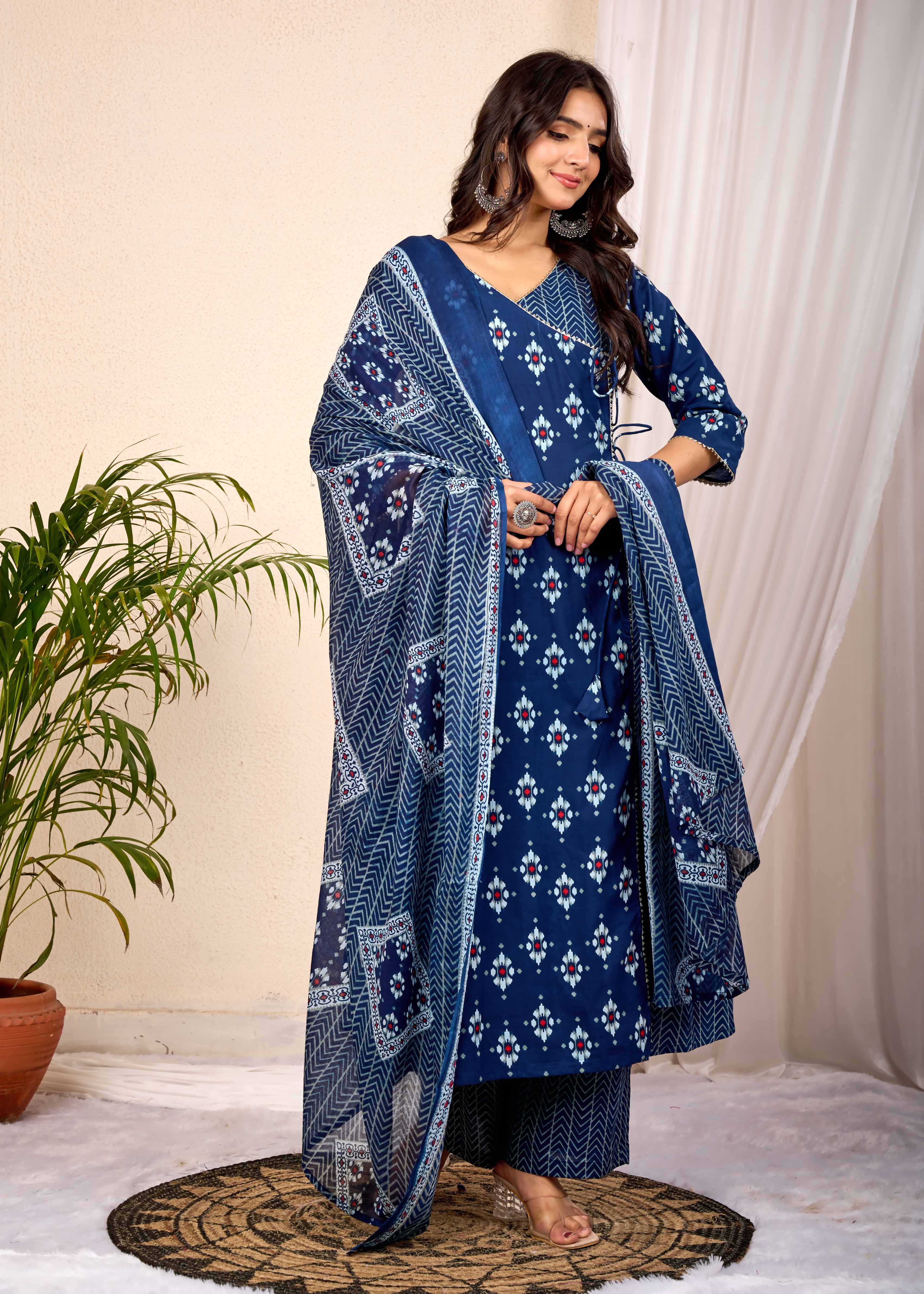 EMPIRE BLUE HAND CRAFTED ANGRAKHA COTTON SUIT SET