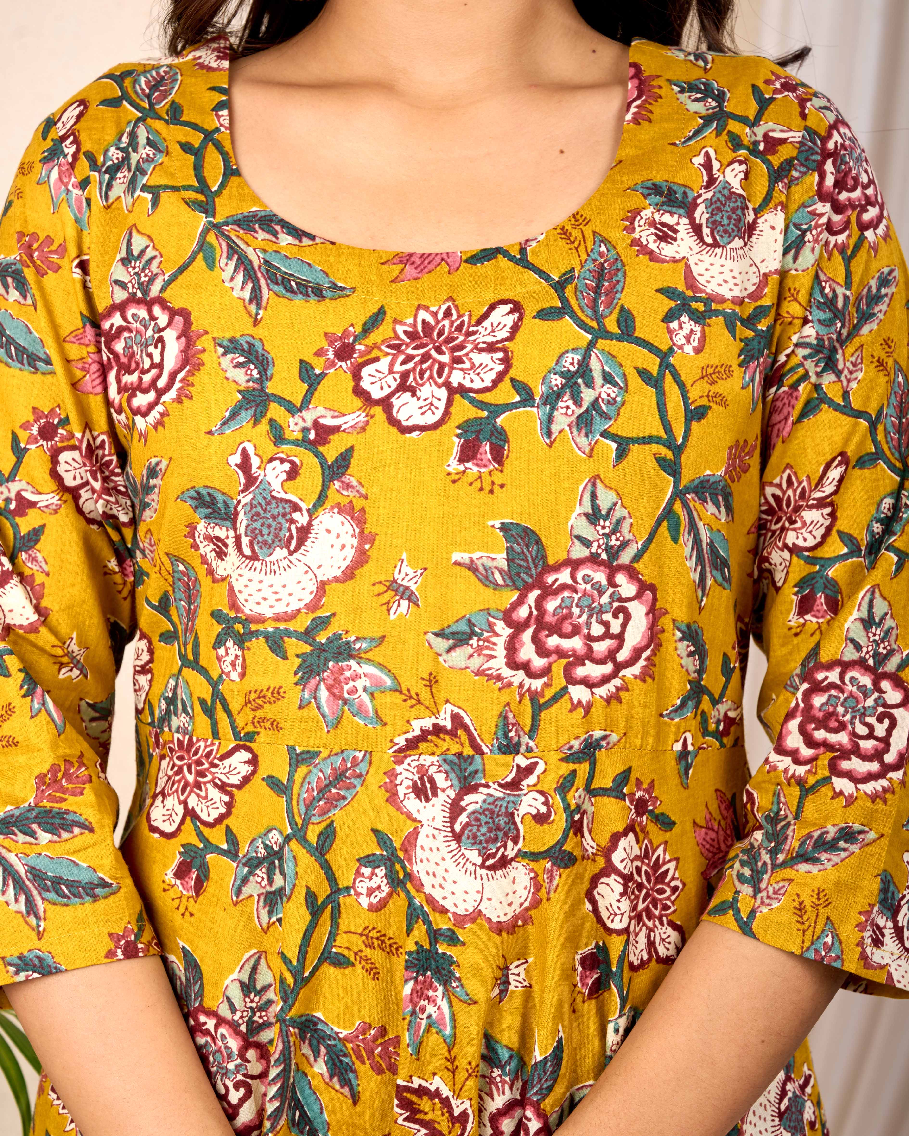 SUNLIGHT BLUSH HAND CRAFTED FLORAL ANAKALI COTTON SUIT SET