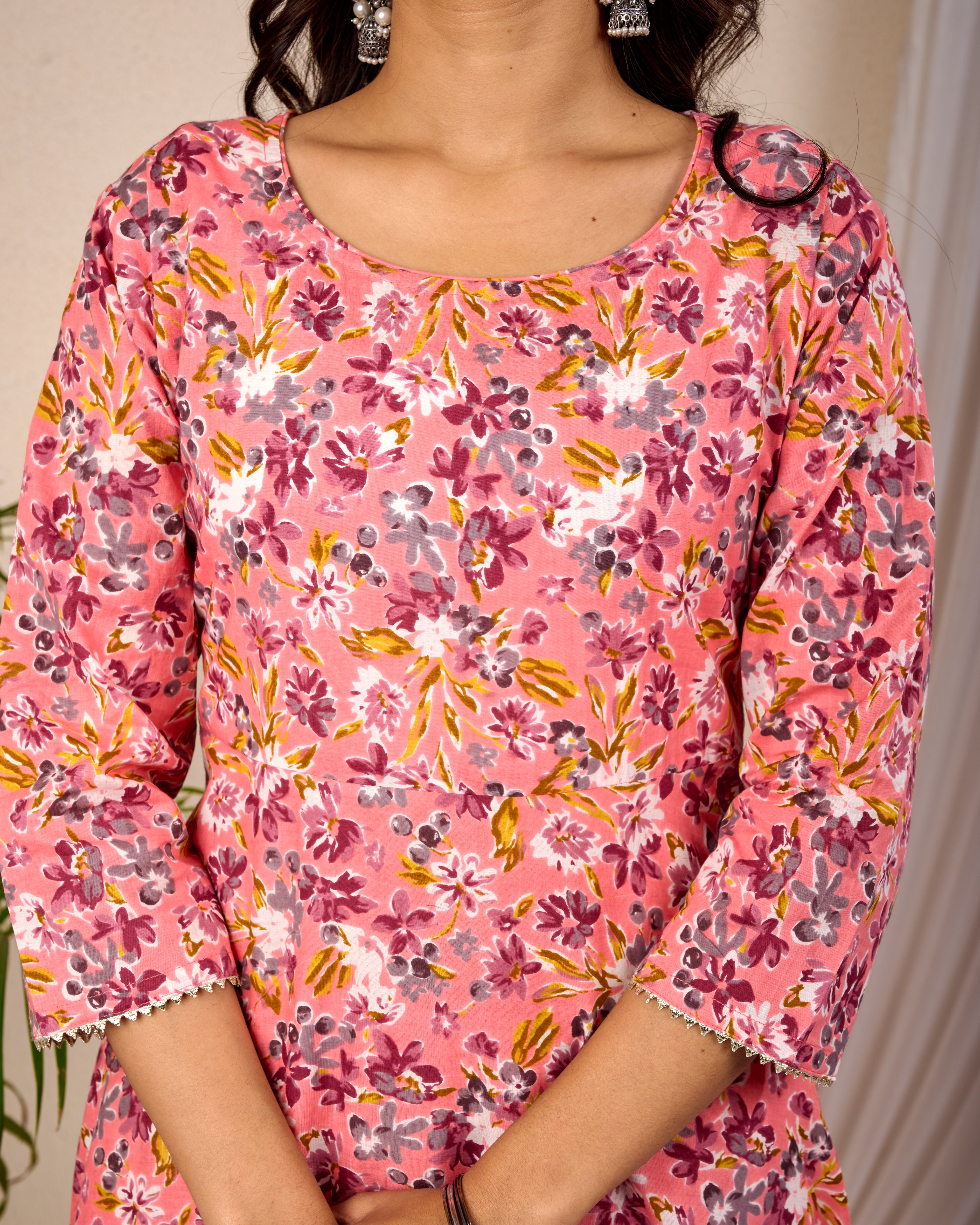 BALLON FLOWER HAND CRAFTED COTTON ANARKALI SUIT SET