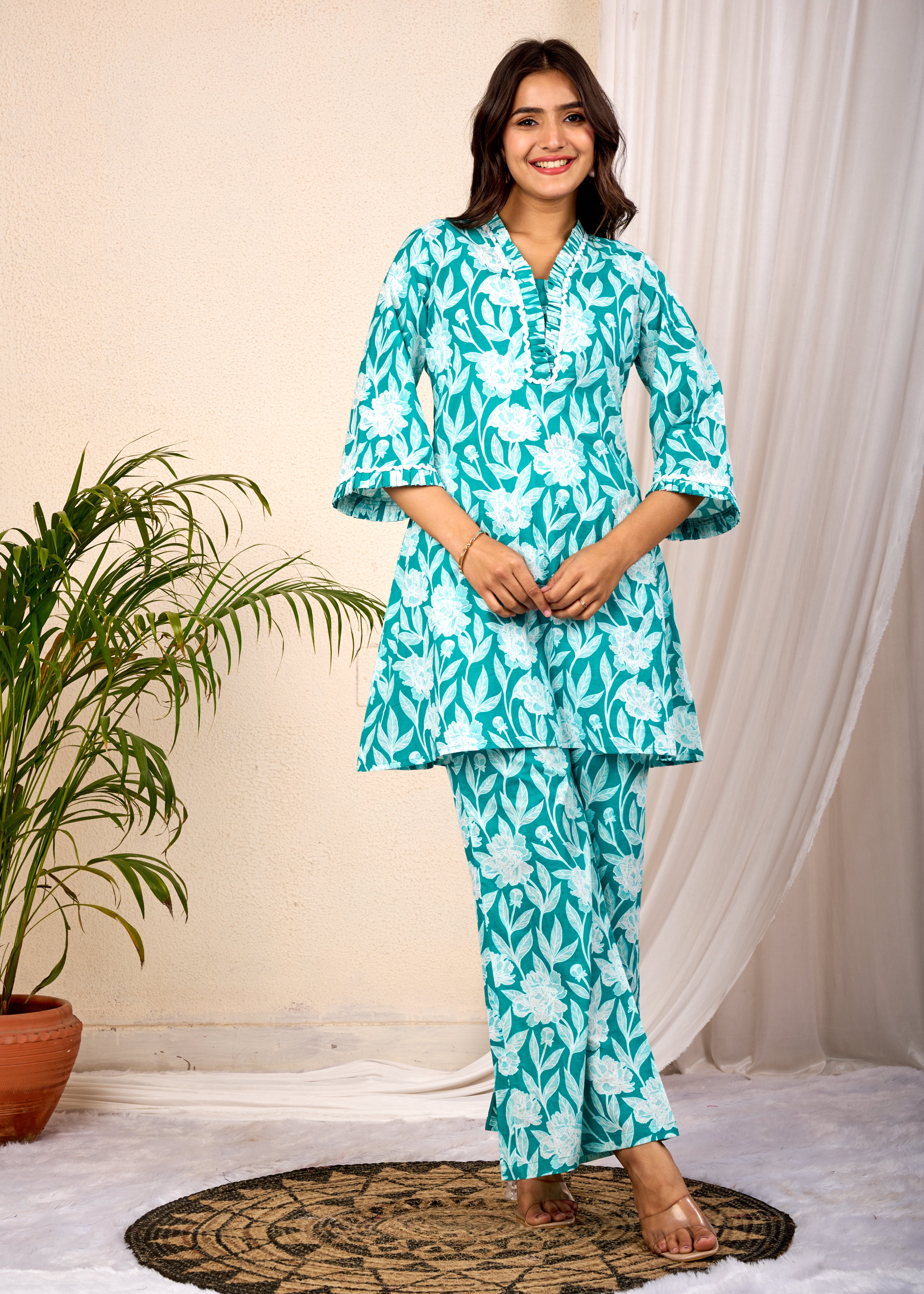 YAMI GREEN HAND CRAFTED COTTON  CO-OD SET