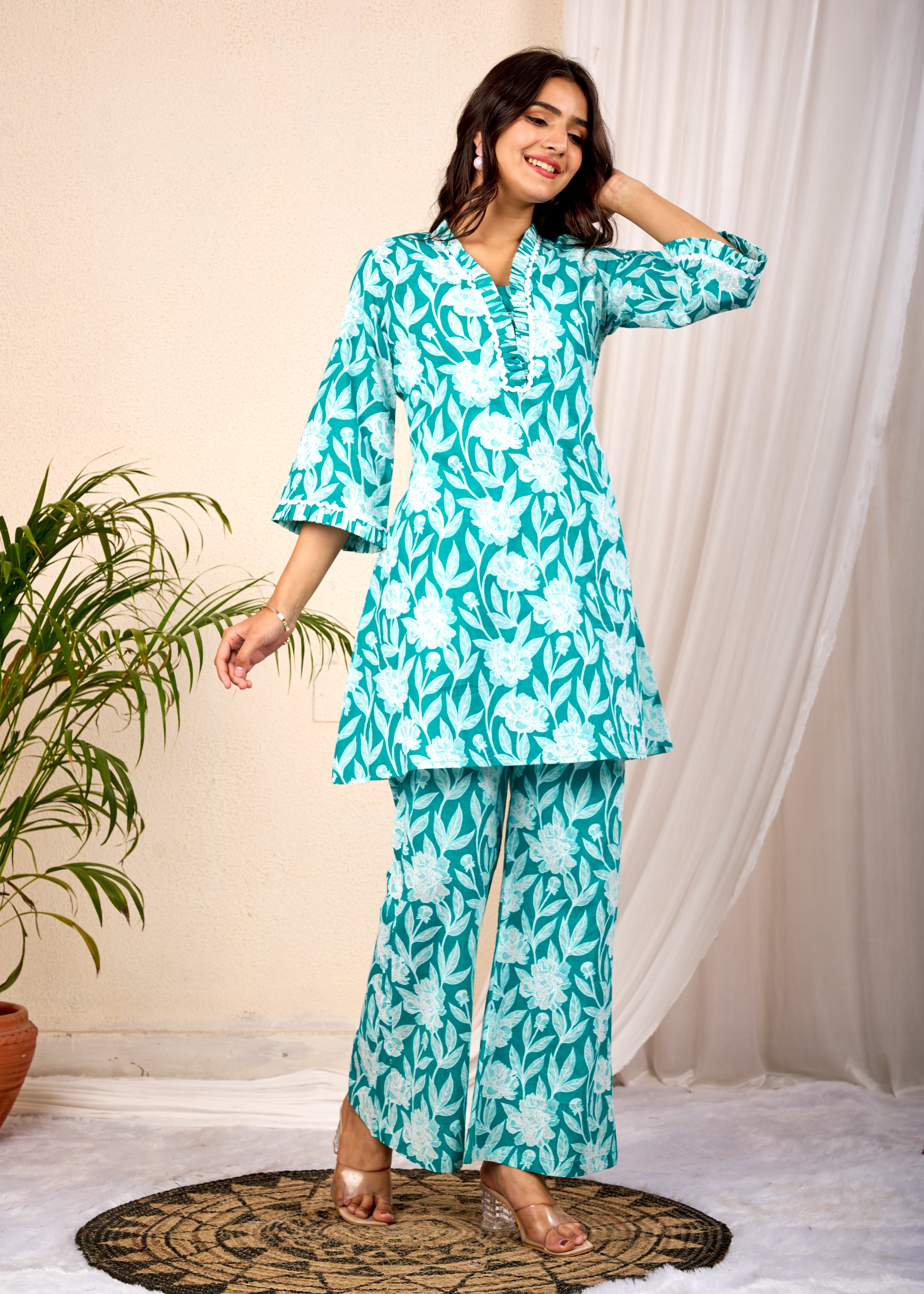 YAMI GREEN HAND CRAFTED COTTON  CO-OD SET