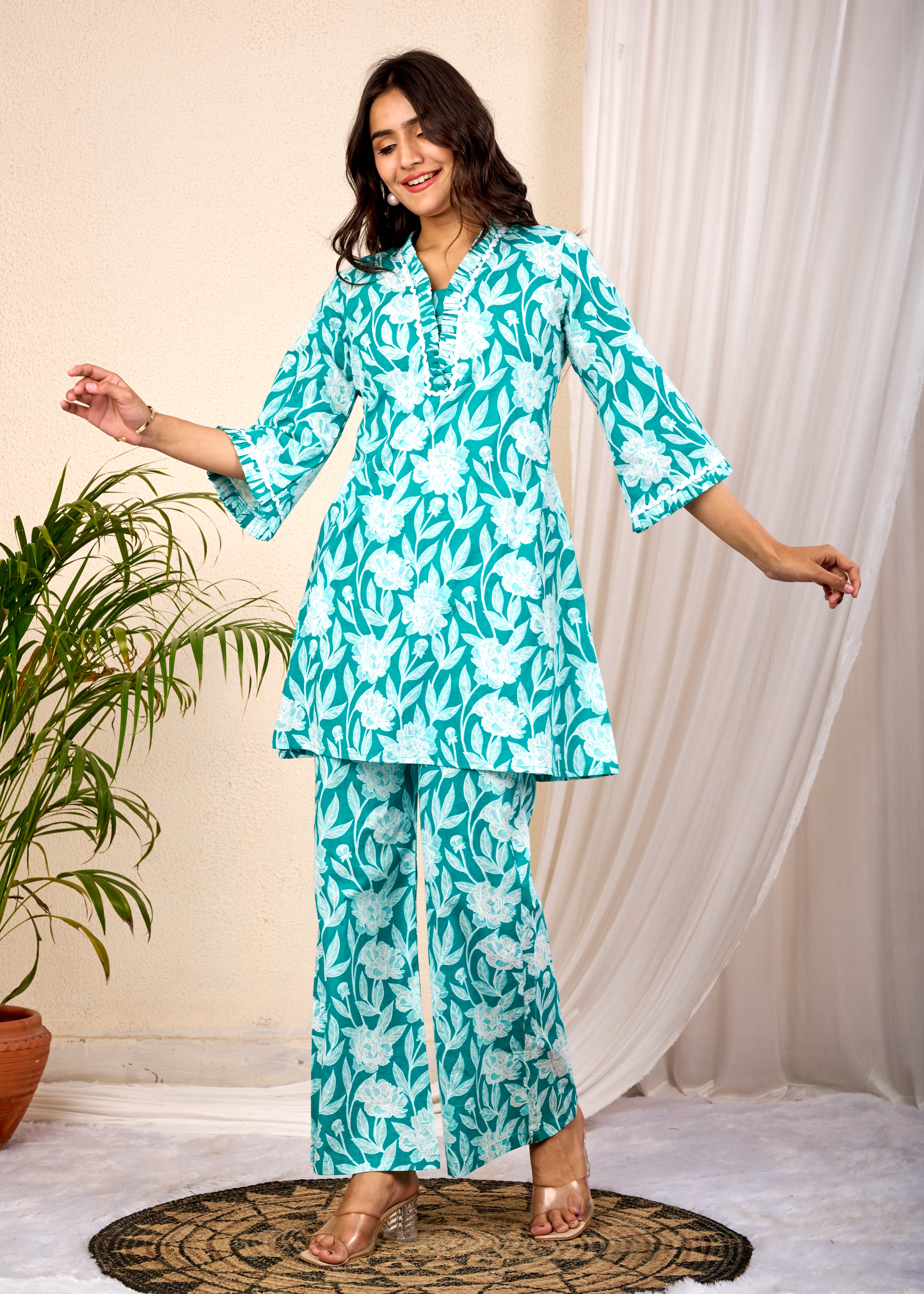 YAMI GREEN HAND CRAFTED COTTON  CO-OD SET