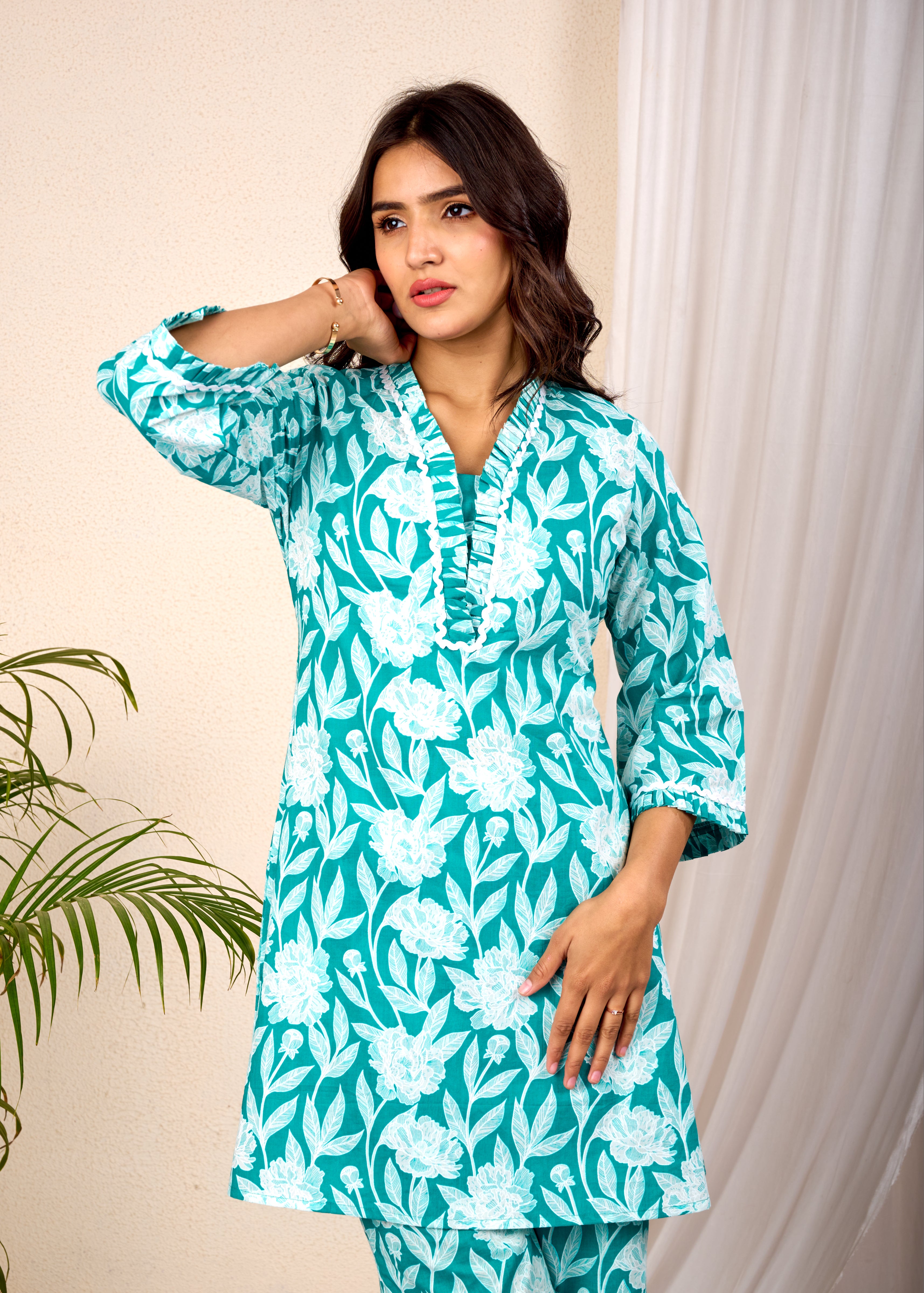 YAMI GREEN HAND CRAFTED COTTON  CO-OD SET