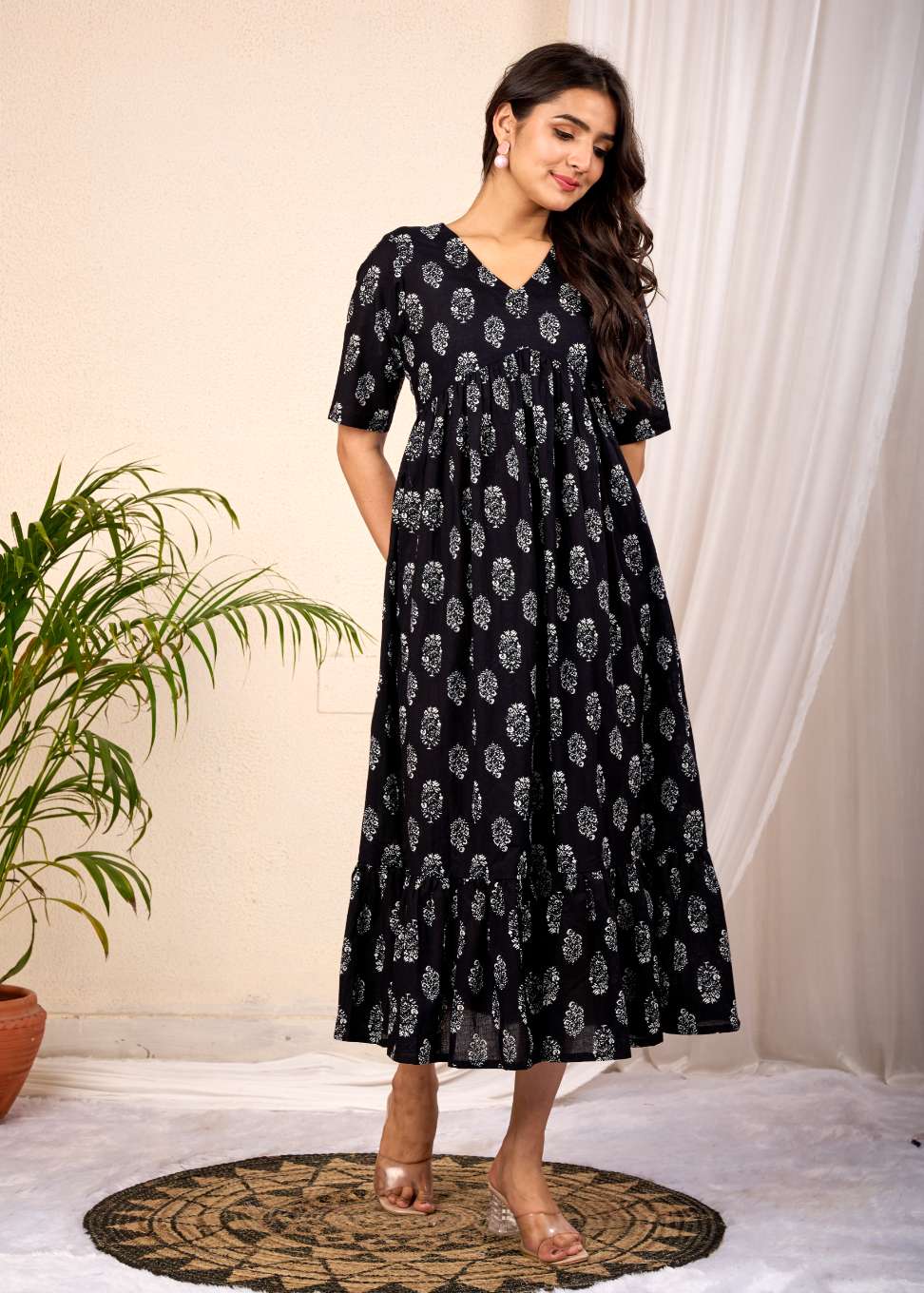 Nama’s Women Floral Printed Flared Midi Dress