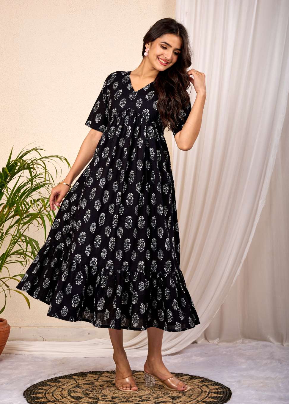 Nama’s Women Floral Printed Flared Midi Dress