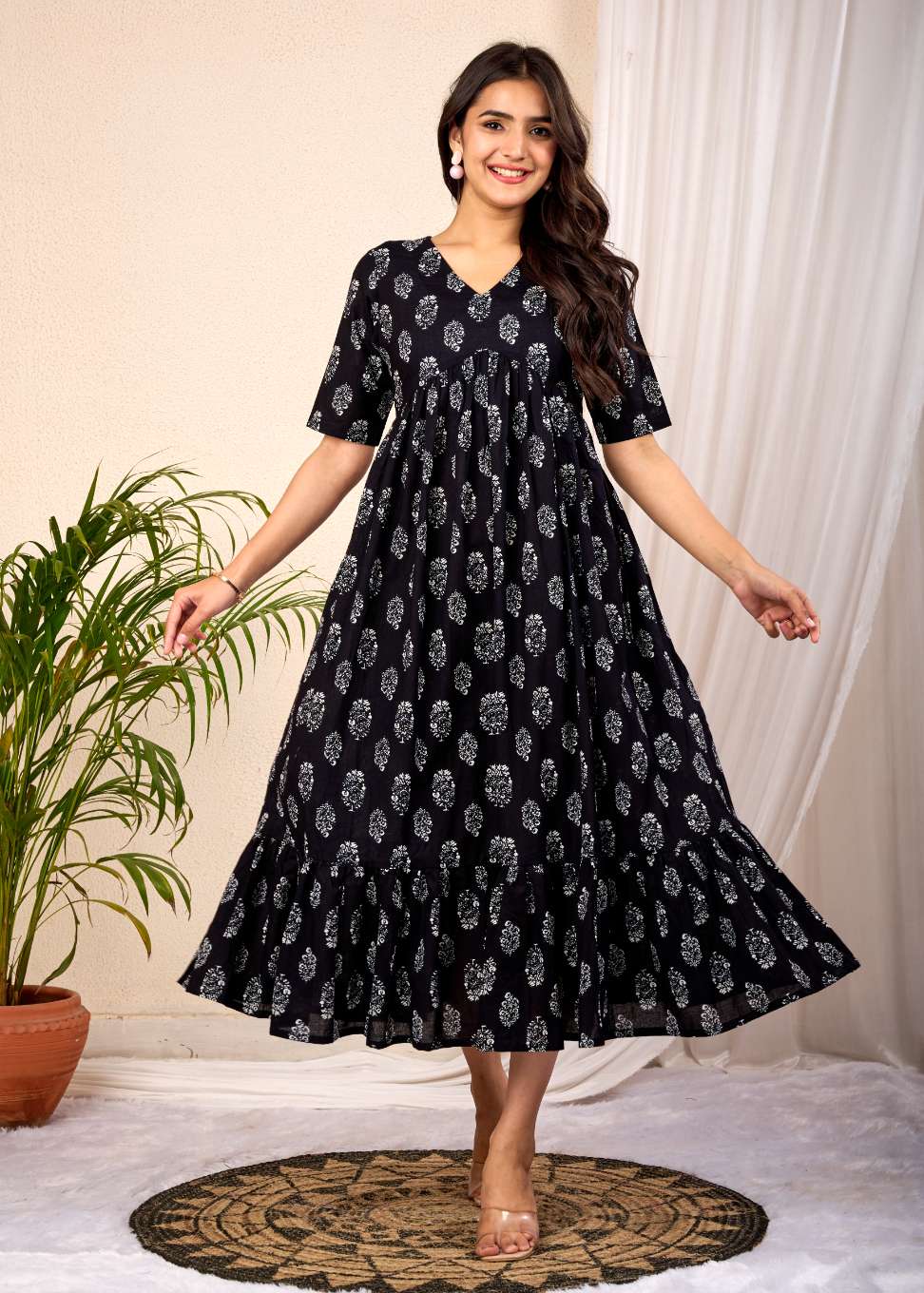 Nama’s Women Floral Printed Flared Midi Dress