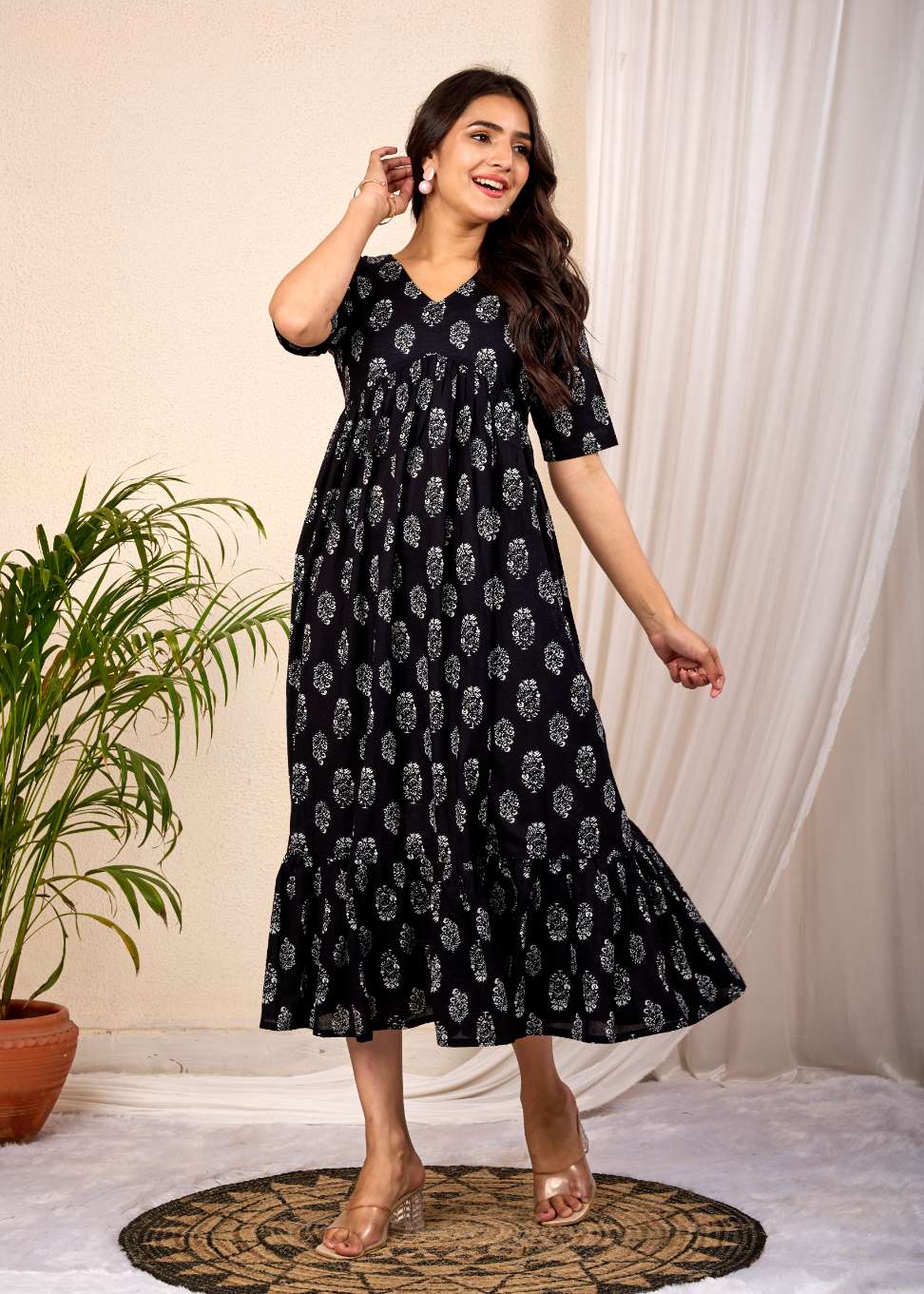 Nama’s Women Floral Printed Flared Midi Dress