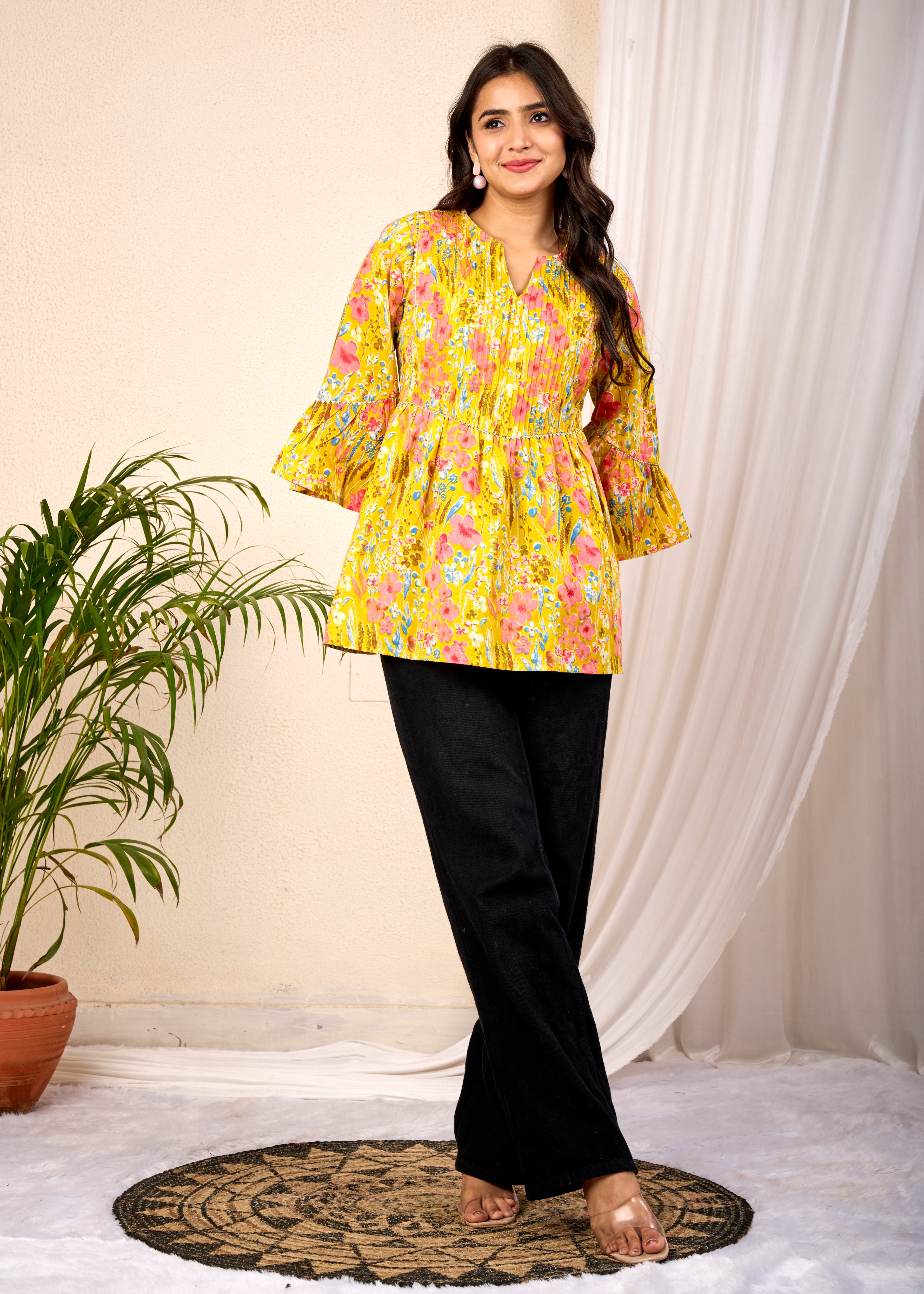 DAFFODIL LIGHT HAND CRAFTED COTTON PEPLUM TOP