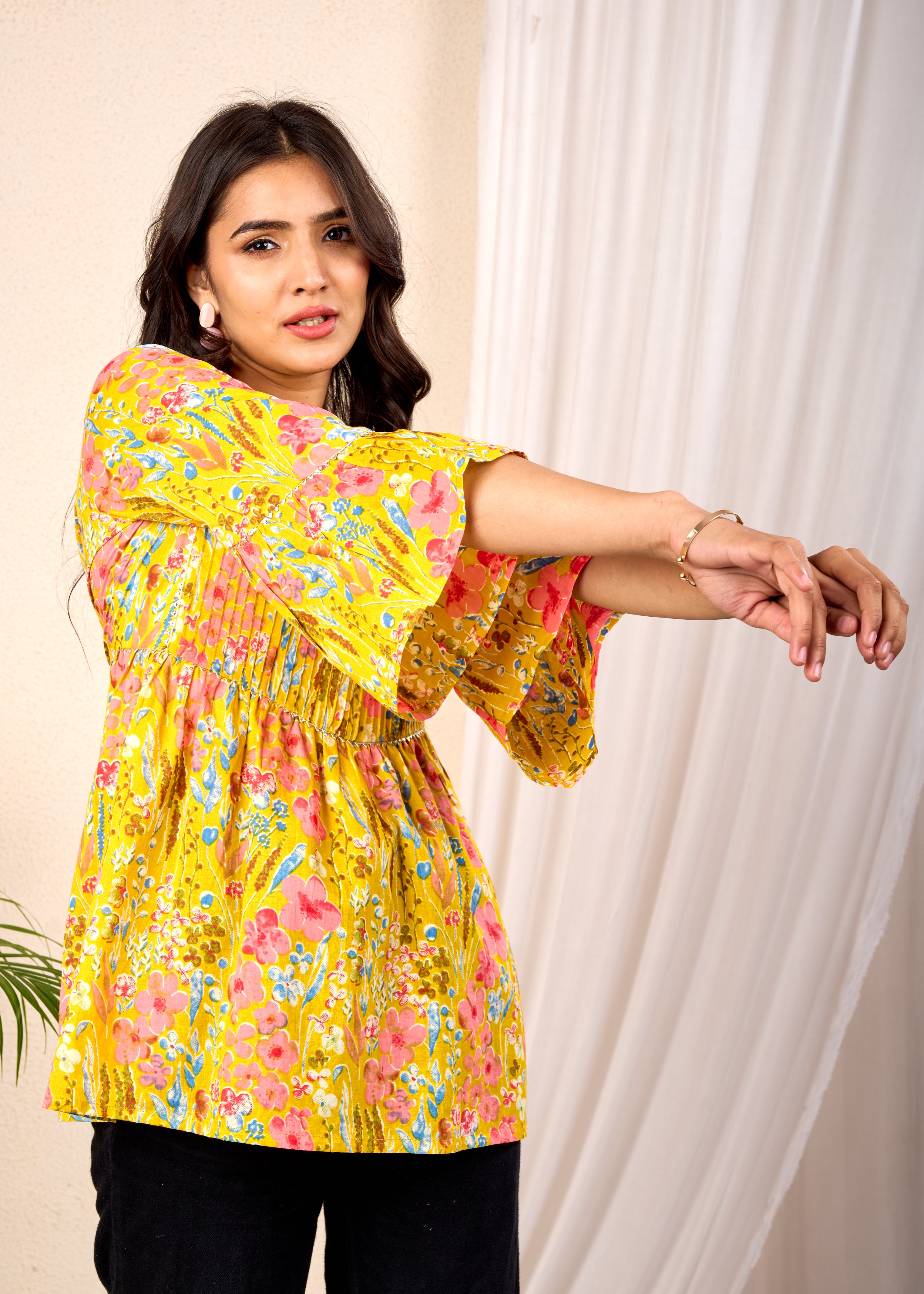 DAFFODIL LIGHT HAND CRAFTED COTTON PEPLUM TOP