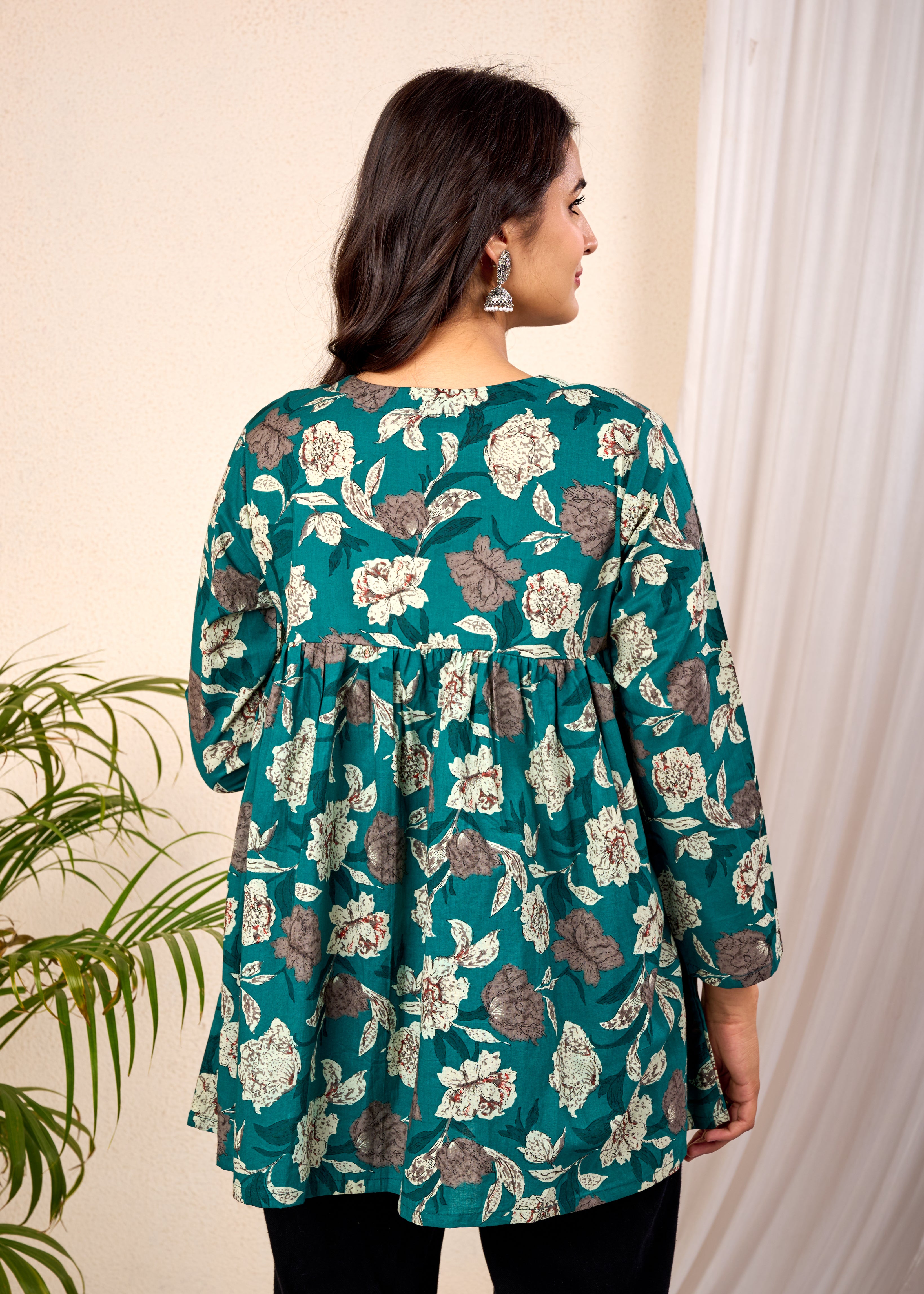 RASIKA GREEN HAND CRAFTED FLORAL PEPLUM TOP