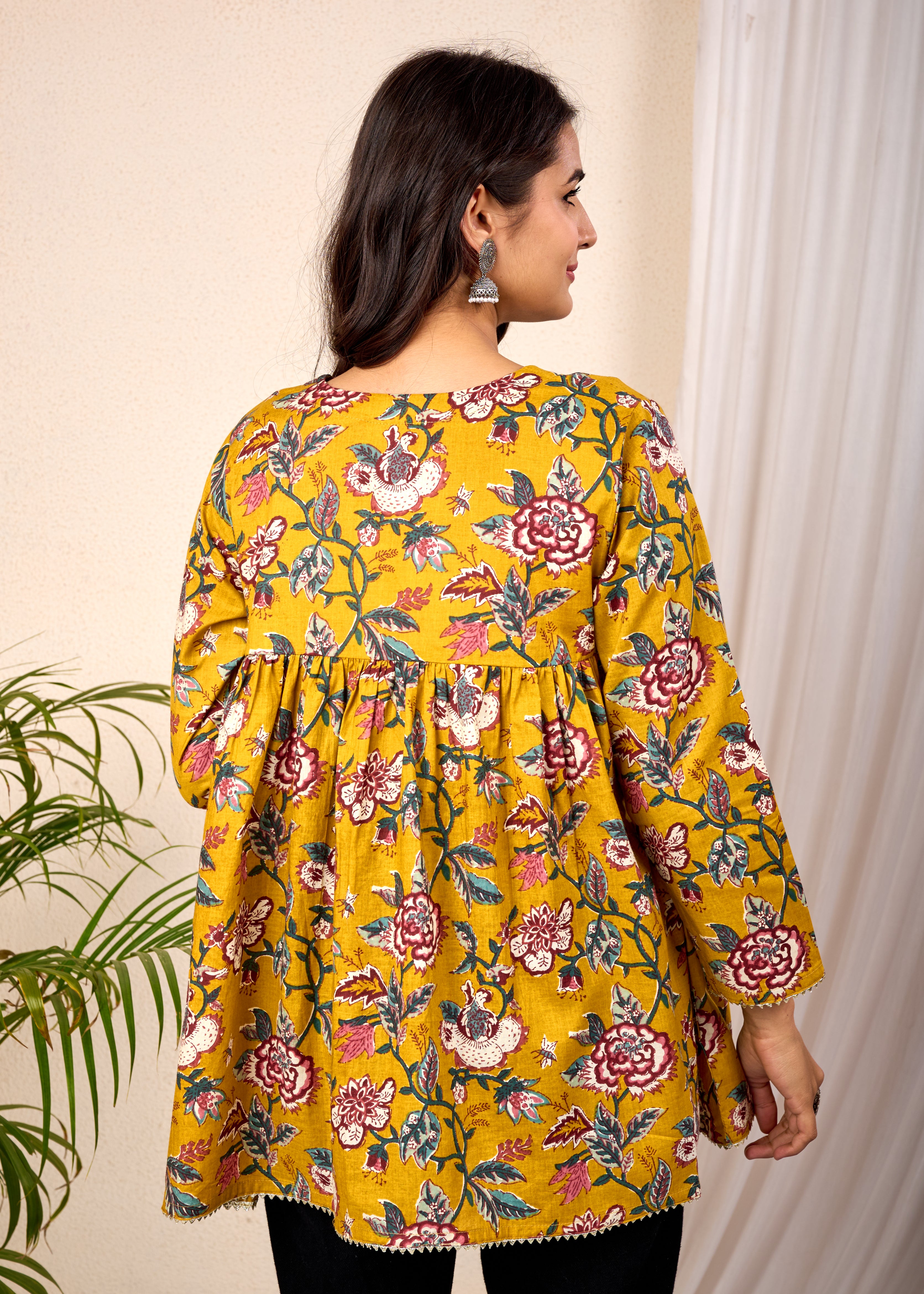VEDIC MUSTARD HAND CRAFTED COTTON PEPLUM TOP
