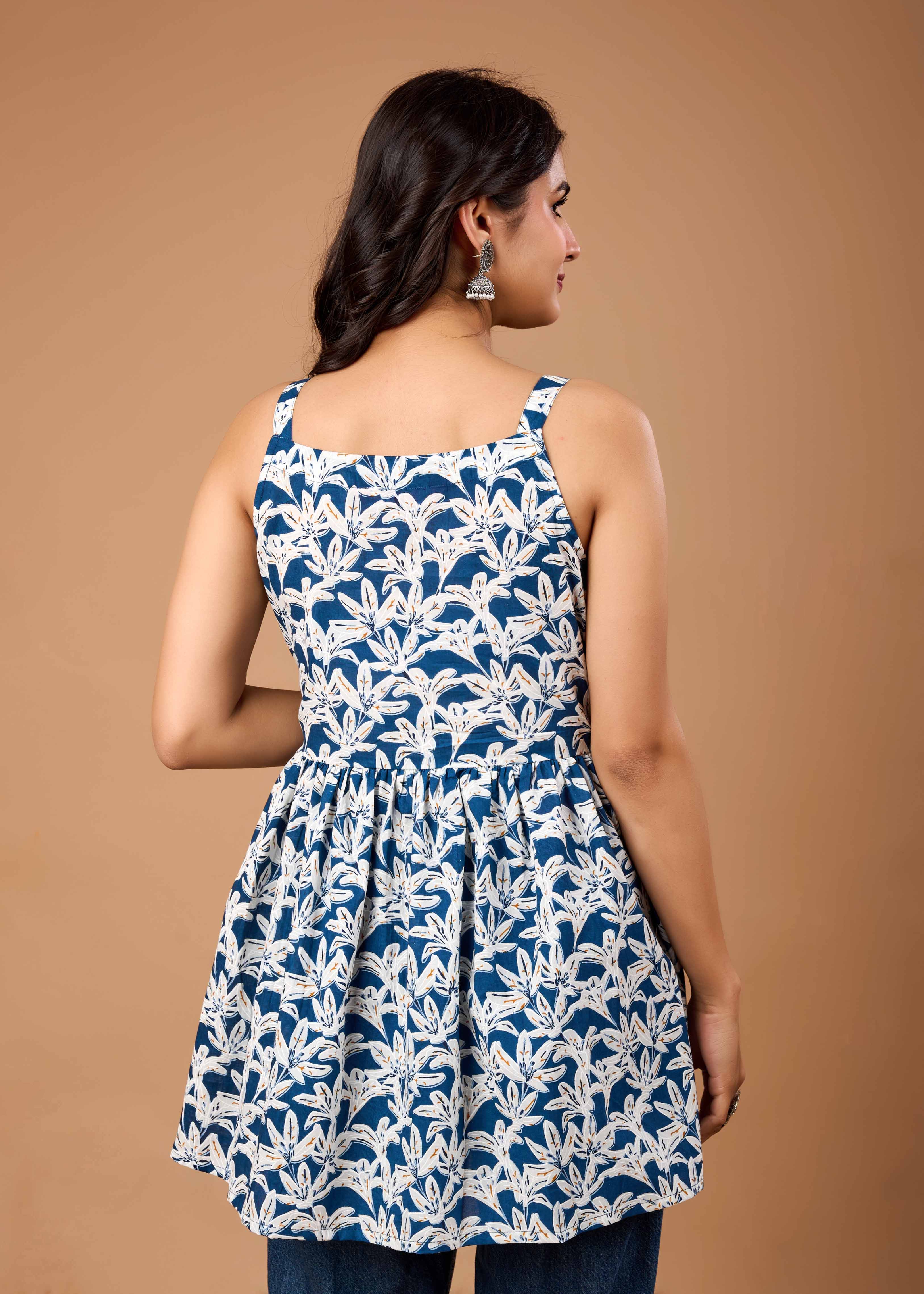 RAFFIA BLUE HAND CRAFTED COTTON PEPLUM TOP