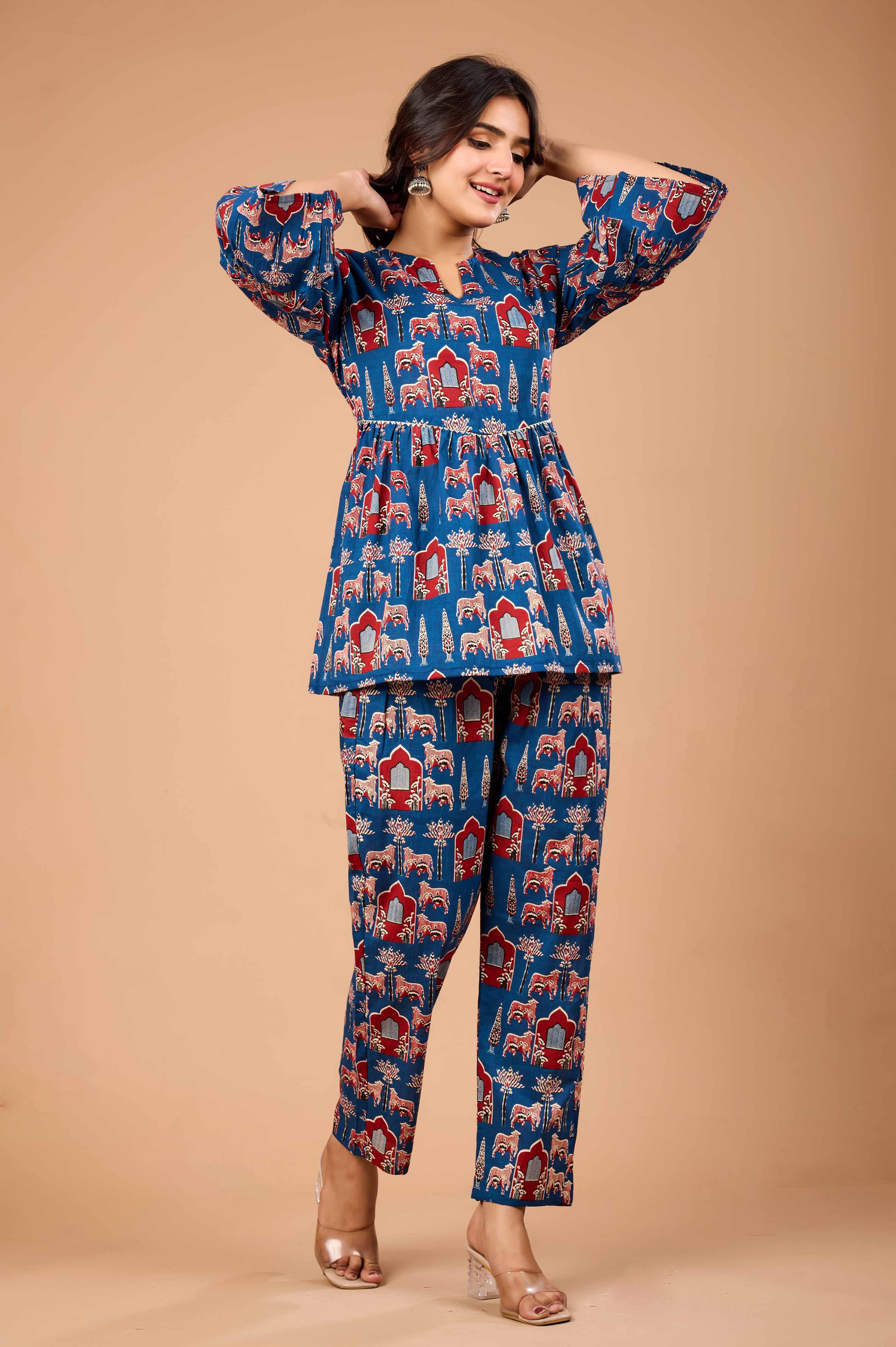 RIWAAZ BLUE HAND CRAFTED COTTON CO-OD SET