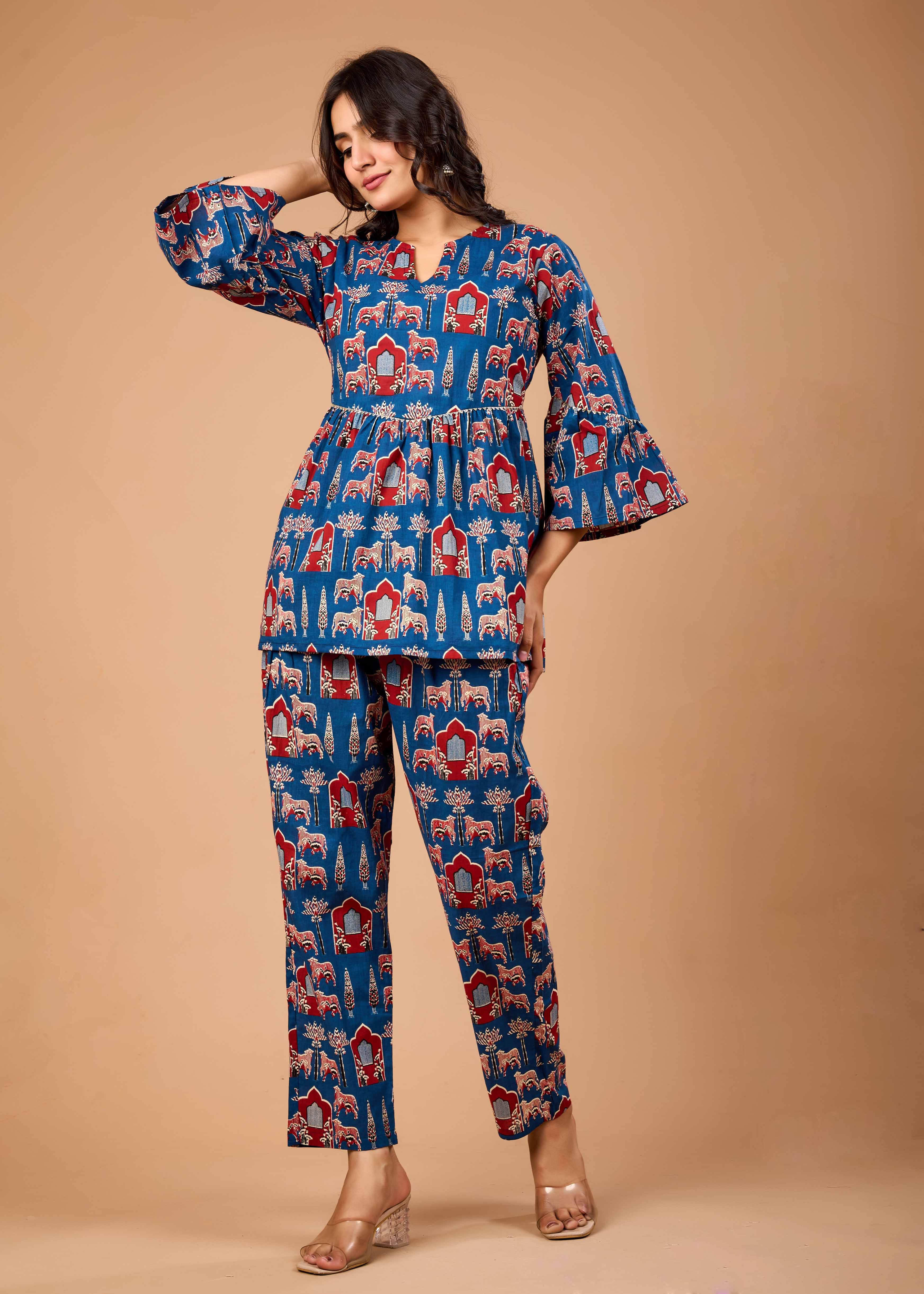RIWAAZ BLUE HAND CRAFTED COTTON CO-OD SET