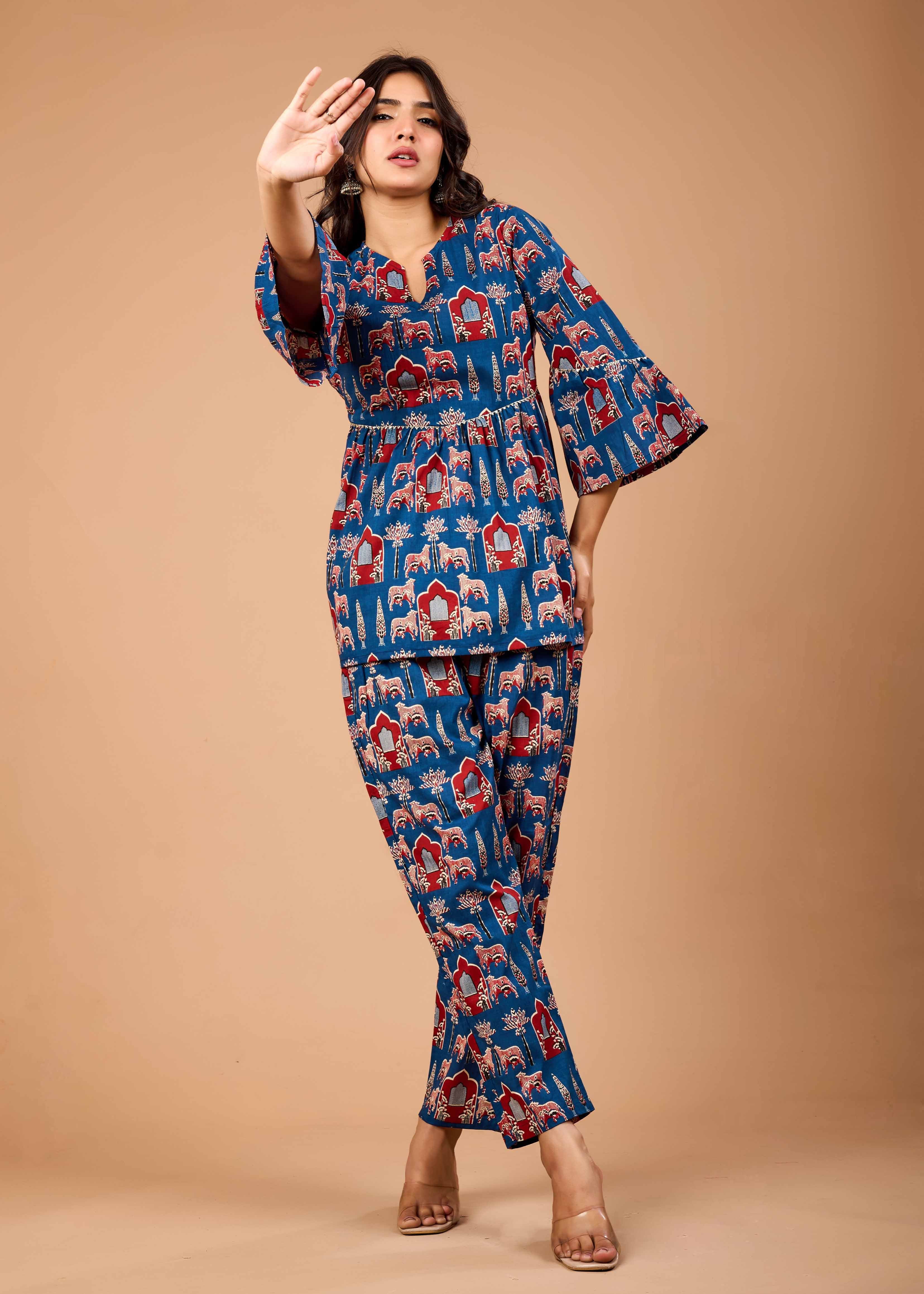 RIWAAZ BLUE HAND CRAFTED COTTON CO-OD SET