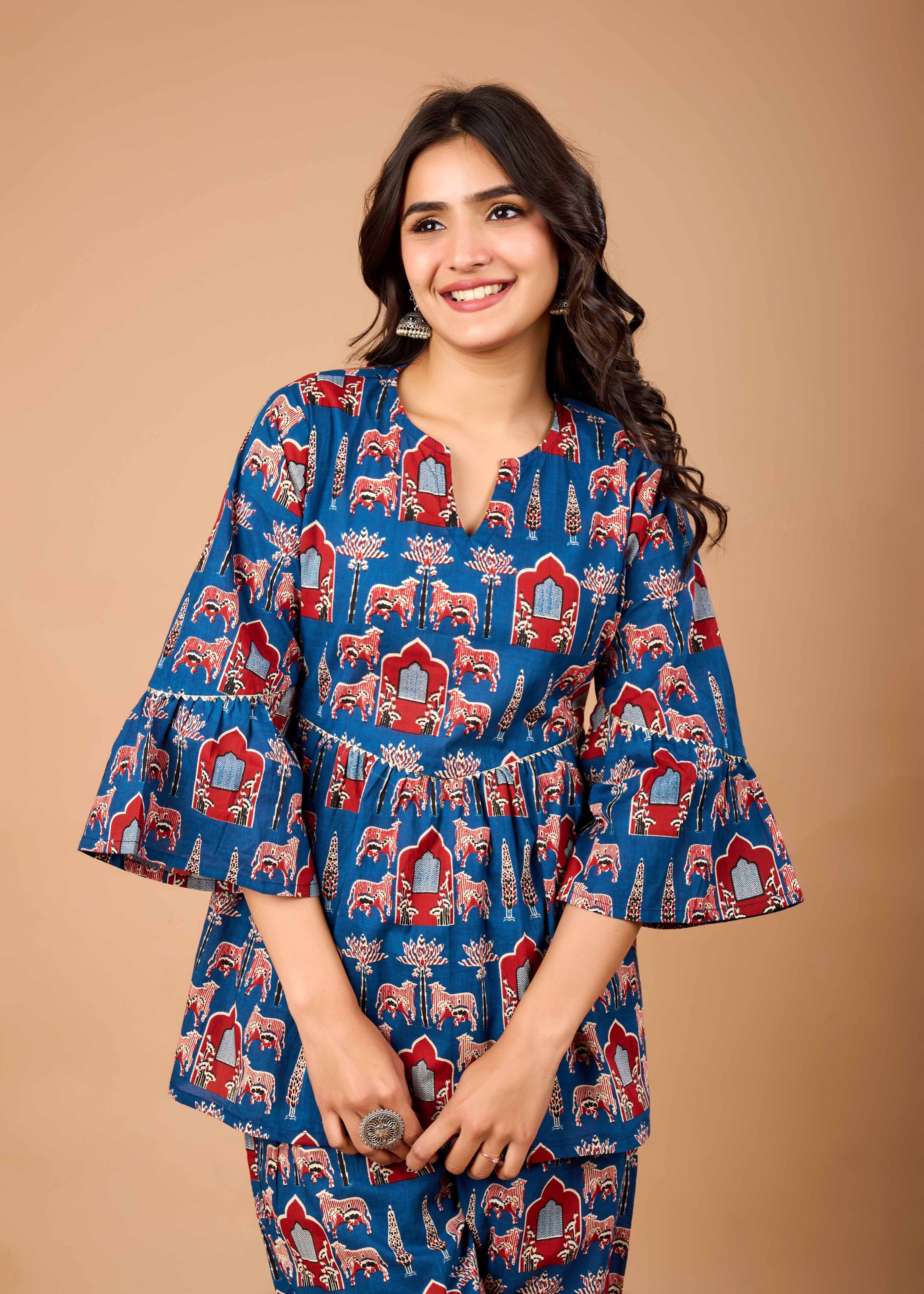 RIWAAZ BLUE HAND CRAFTED COTTON CO-OD SET