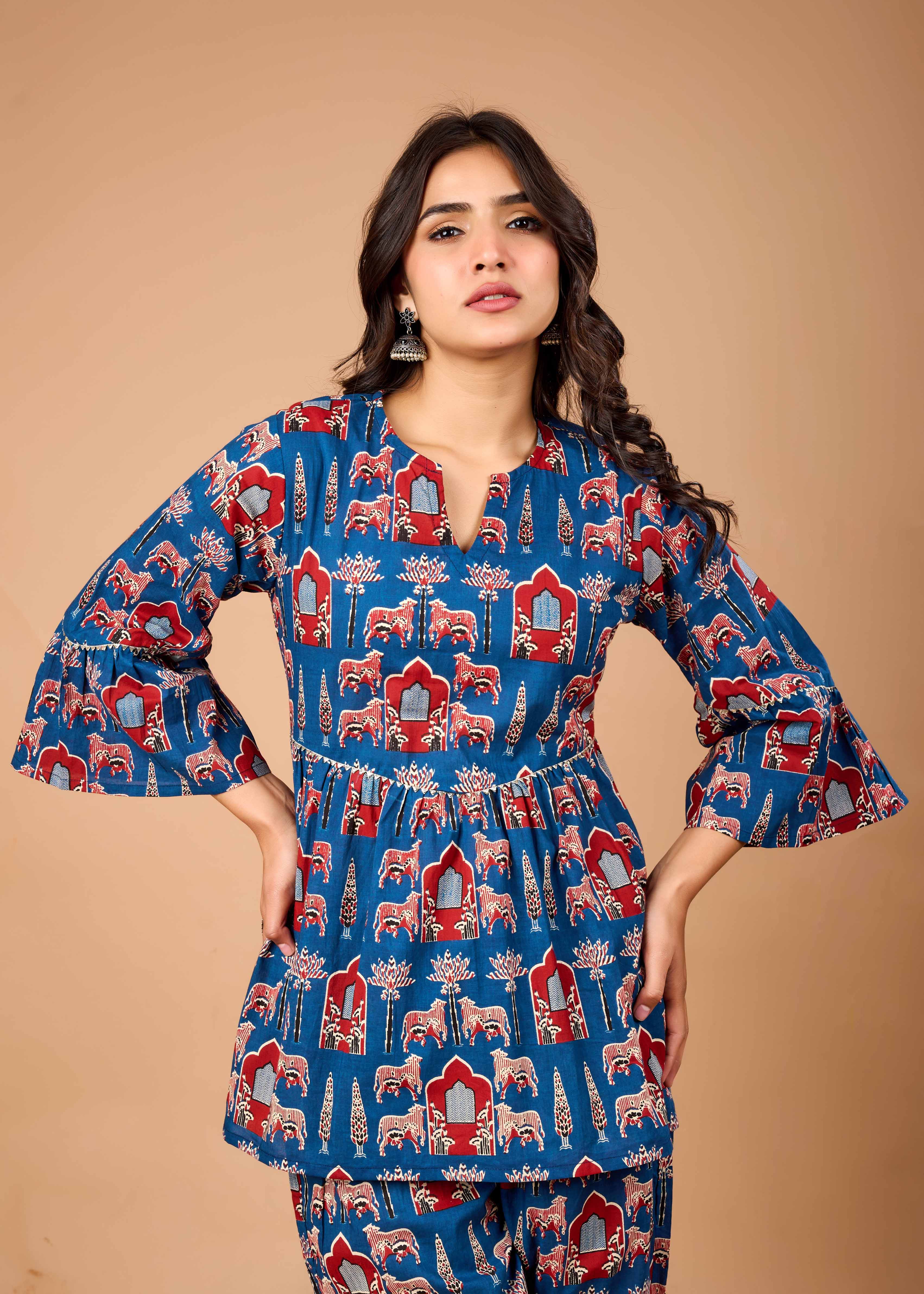 RIWAAZ BLUE HAND CRAFTED COTTON CO-OD SET