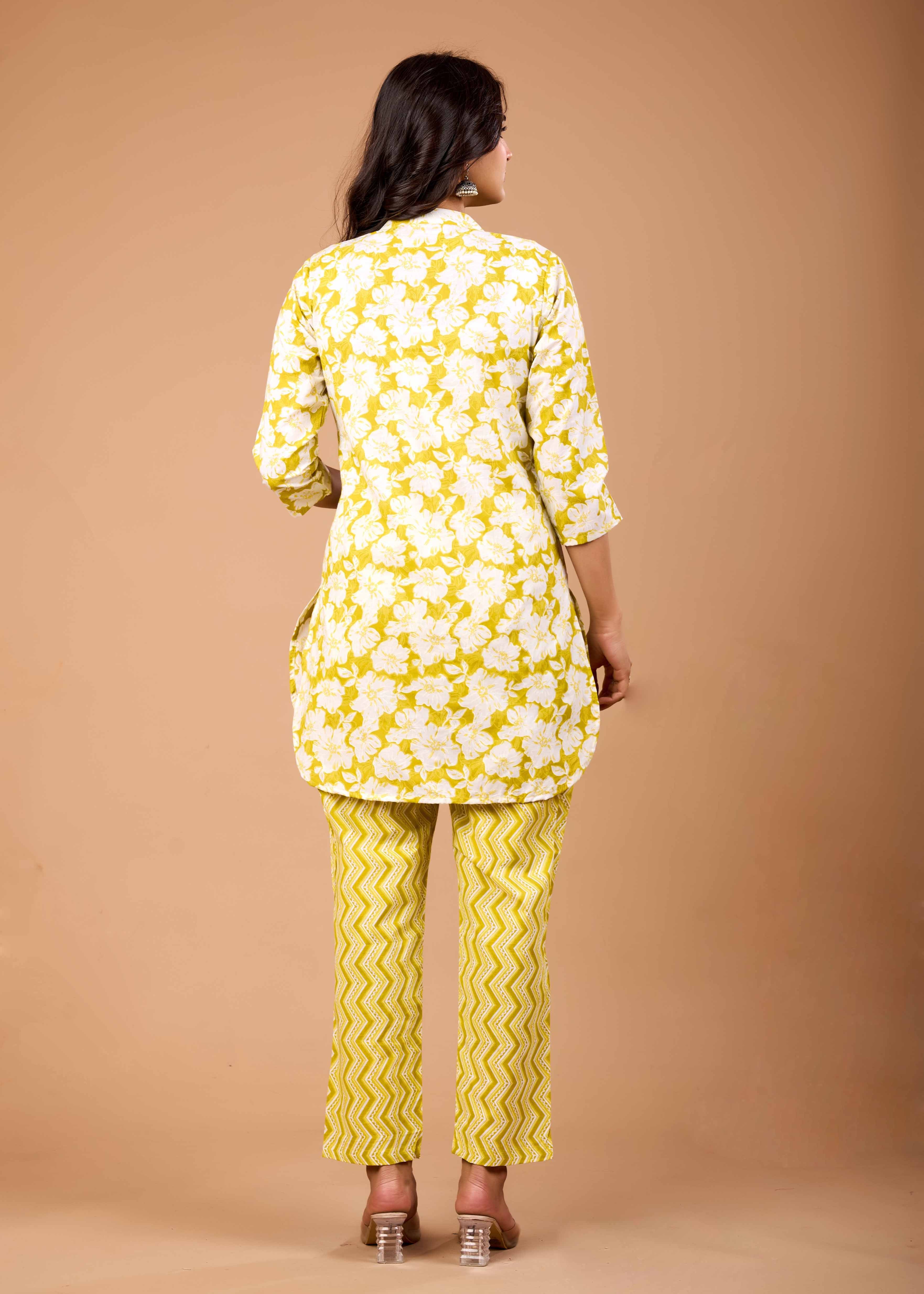 AAIRA YELLOW HAND CRAFTED COTTON CO-OD SET