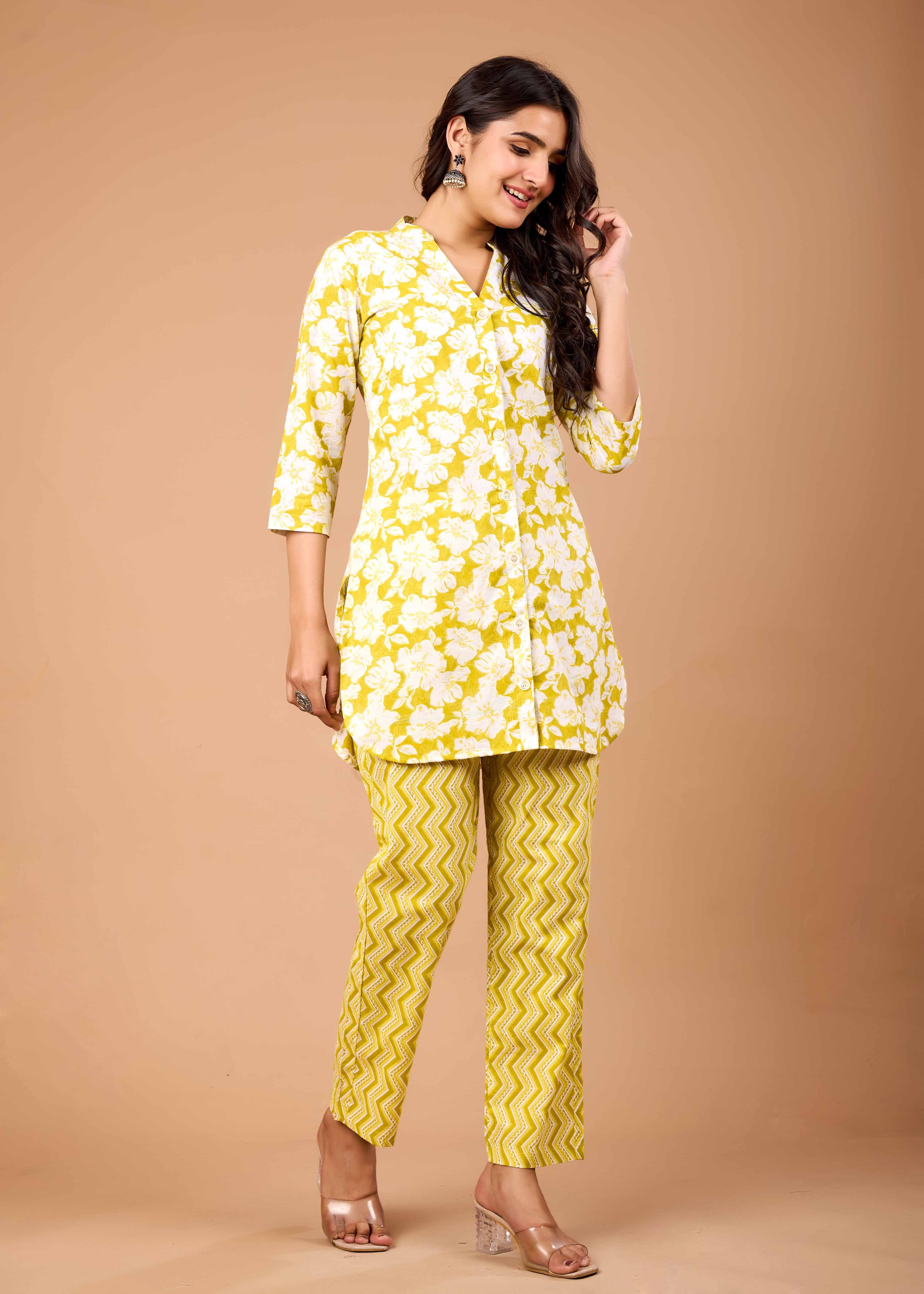 AAIRA YELLOW HAND CRAFTED COTTON CO-OD SET