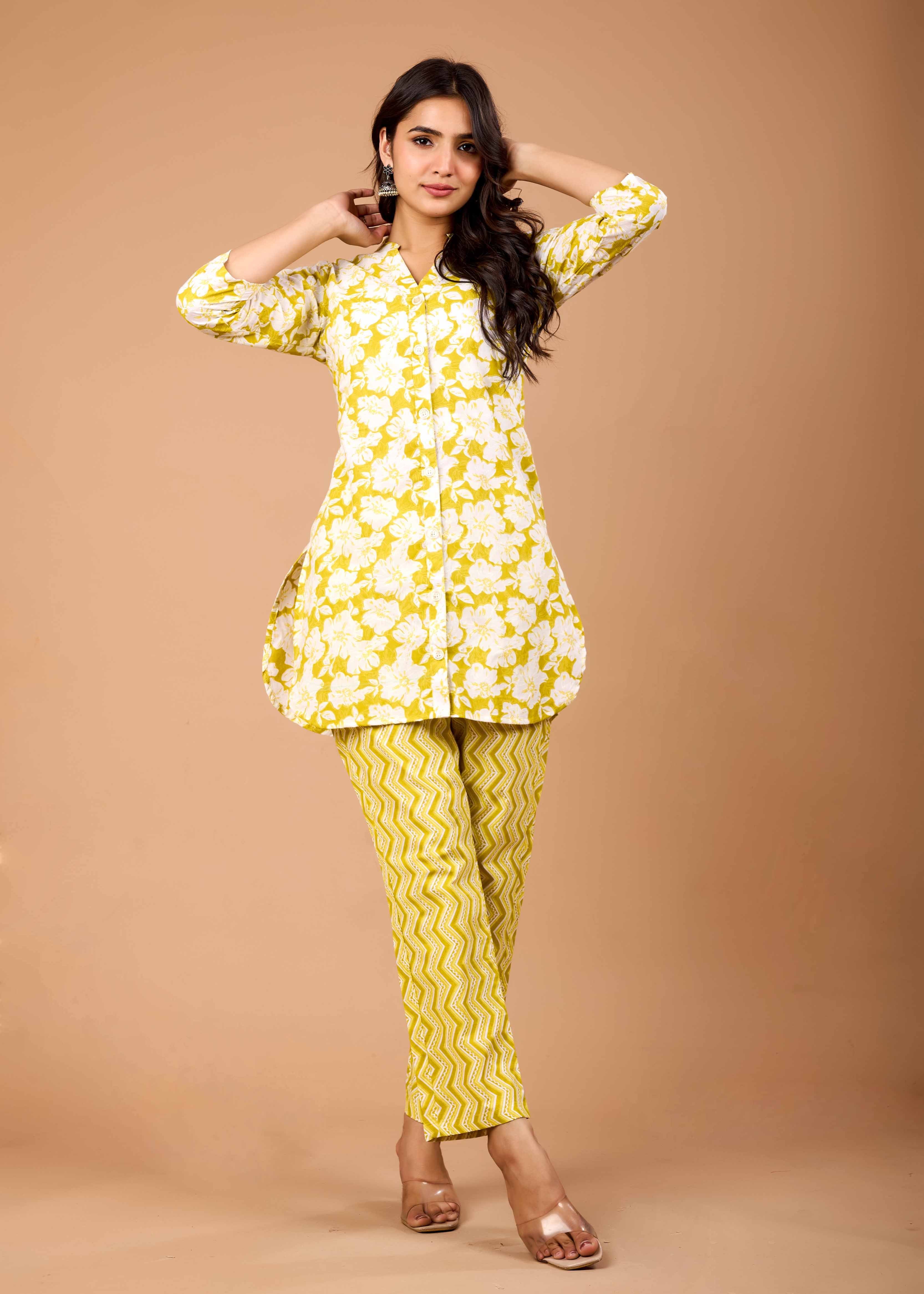 AAIRA YELLOW HAND CRAFTED COTTON CO-OD SET